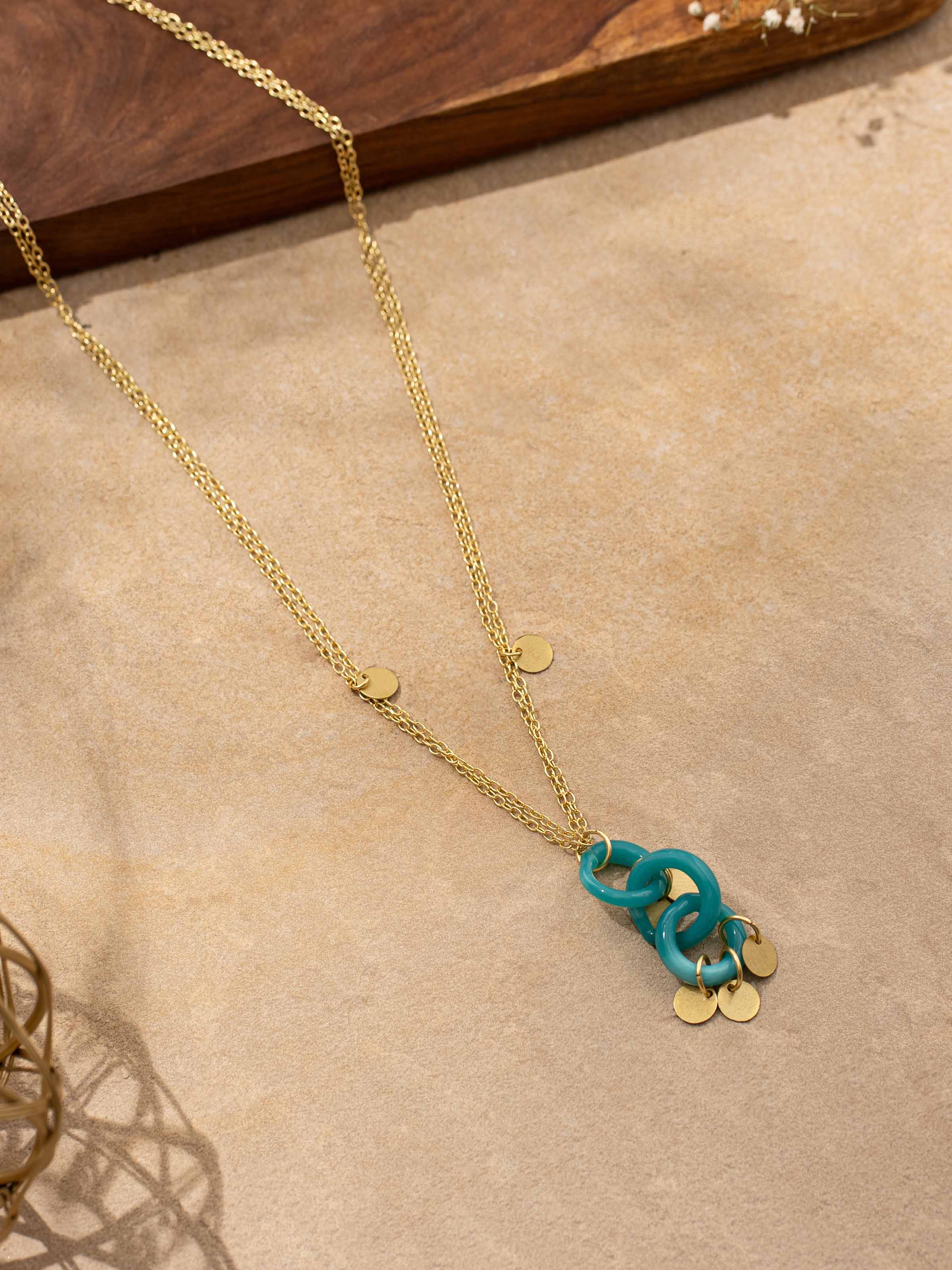 Back view of Glass Bead Pendant & Chain displaying the clasp and overall pendant design.