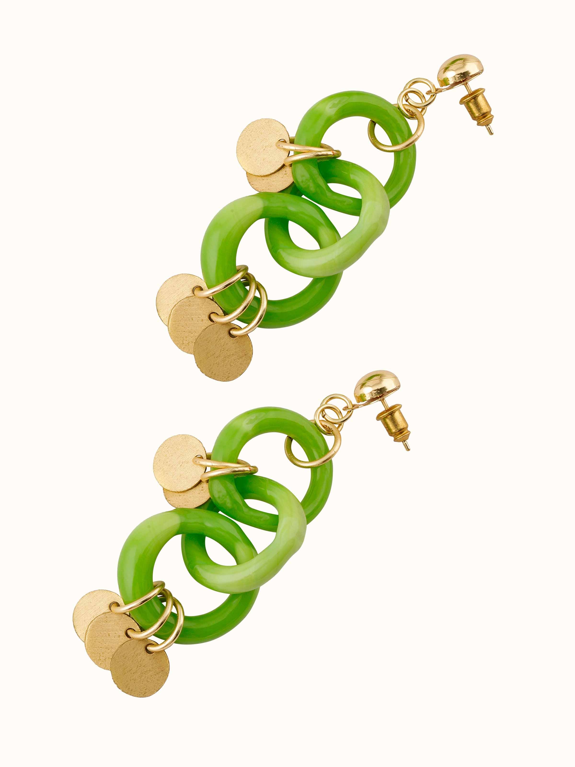 Detailed view of glass bead drop earrings emphasizing the quality and design elements.
