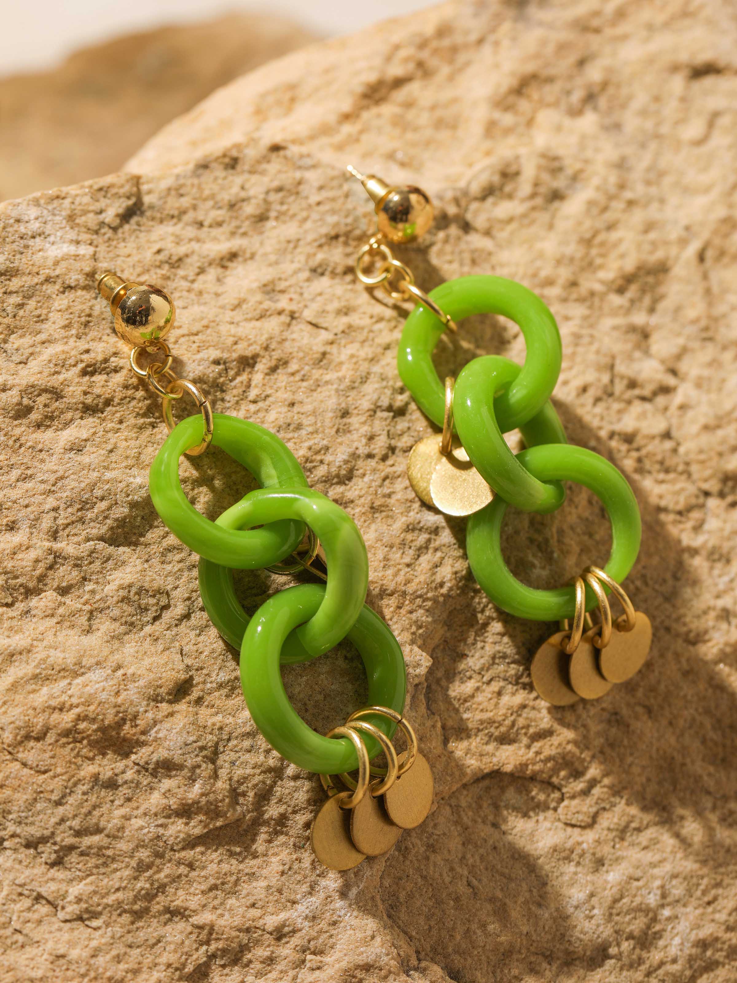 Back view of glass bead drop earrings showing the secure clasp and overall construction.