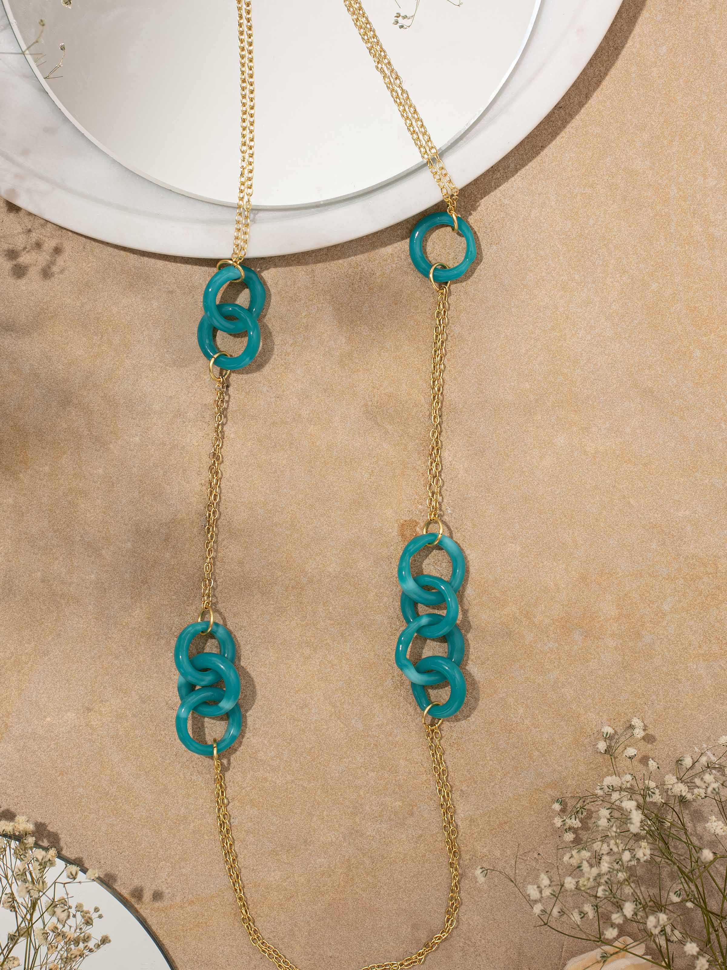 Back view of Glass Bead Long Necklace showing the clasp and overall bead arrangement.