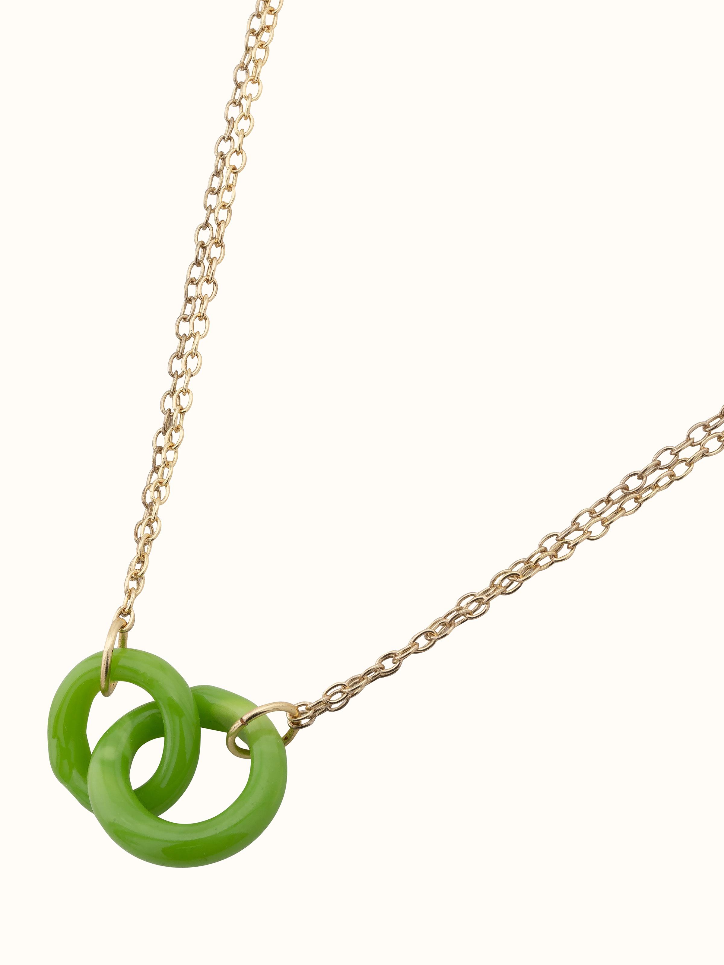 Overhead view of Glass bead collar necklace displaying full length and beading pattern