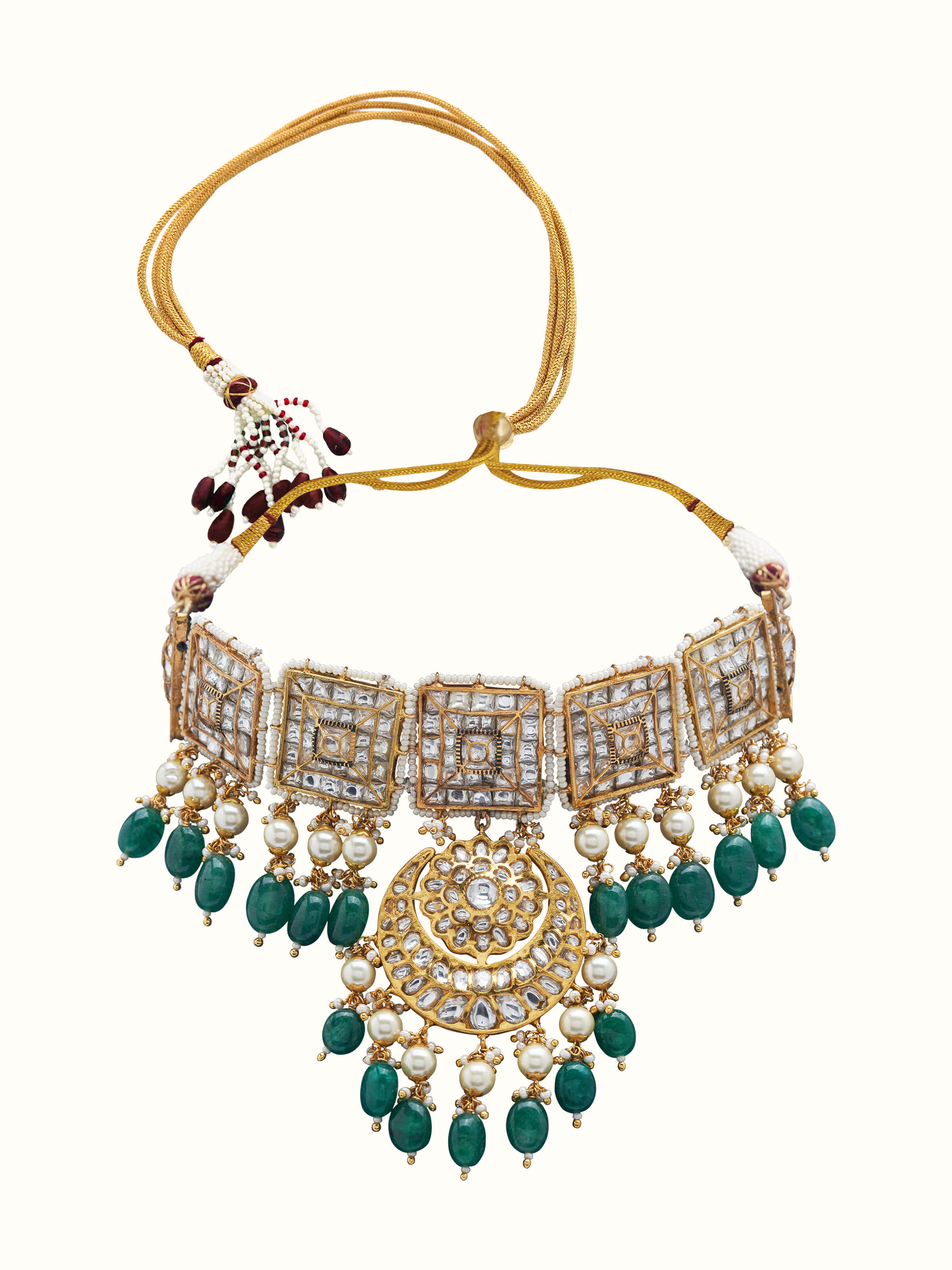 Front view of Bandhel Metal Collar Necklace featuring traditional metal collar design with intricate detailing.