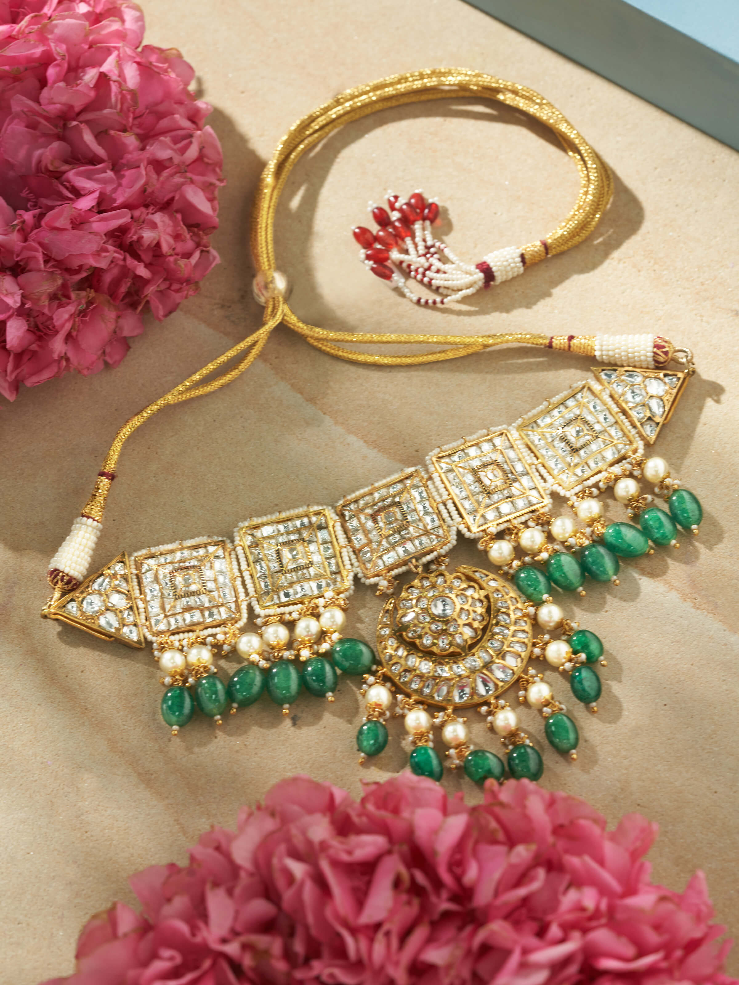 Side view of Bandhel Metal Collar Necklace highlighting the elegant collar design and detailed metalwork.