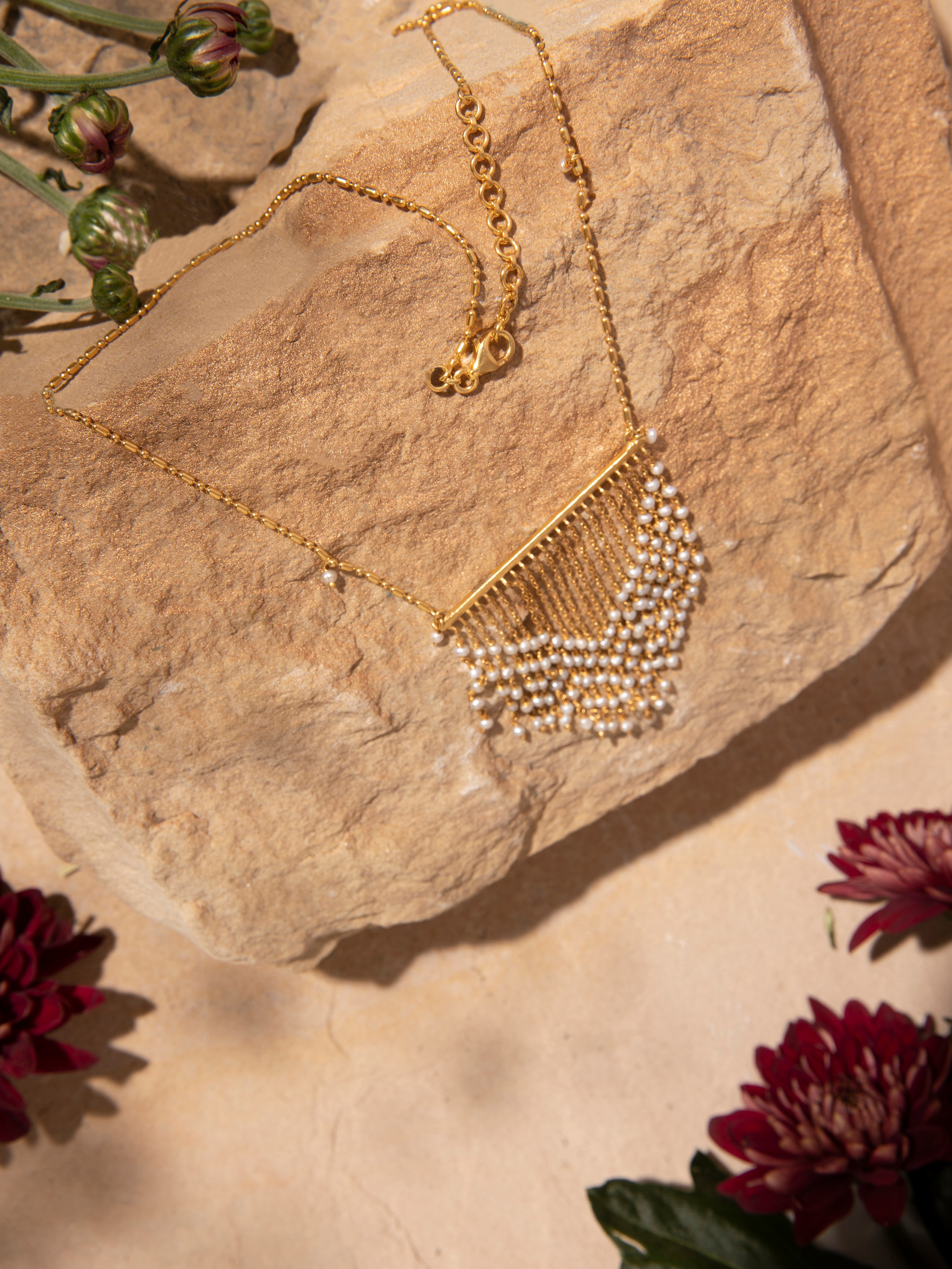 Side view of Silver Smithing Long Necklace highlighting the detailed craftsmanship and design