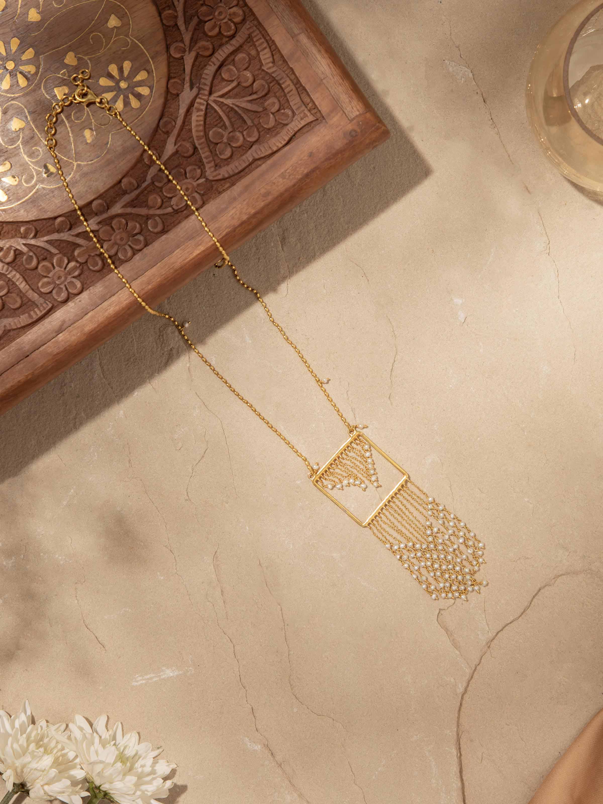 Close-up view of Silver Smithing Long Necklace highlighting the intricate silverwork.