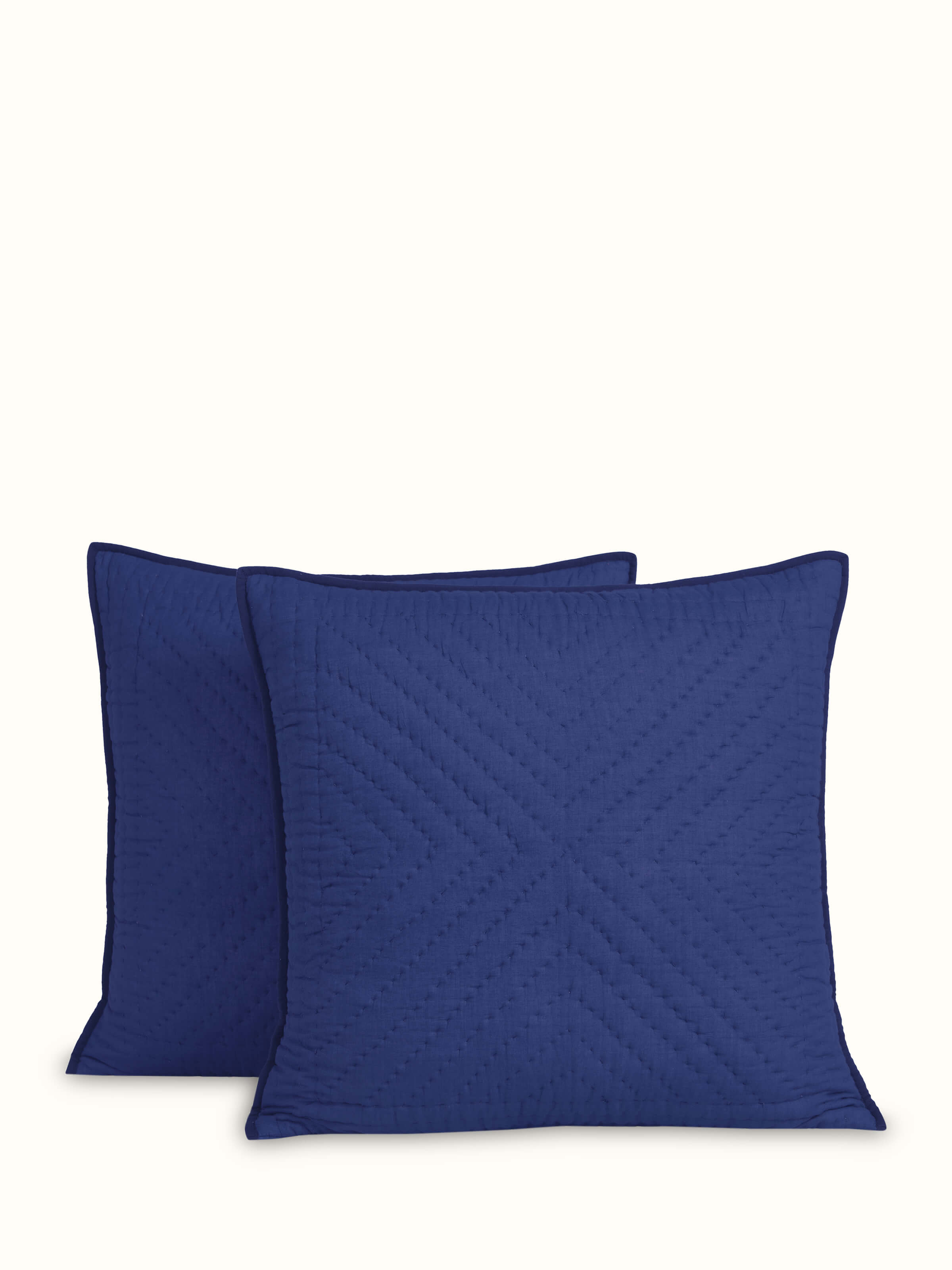 Kalpanama indigo woven buti cotton euro shams (2 pcs) - Full view showcasing the woven buti pattern and indigo color