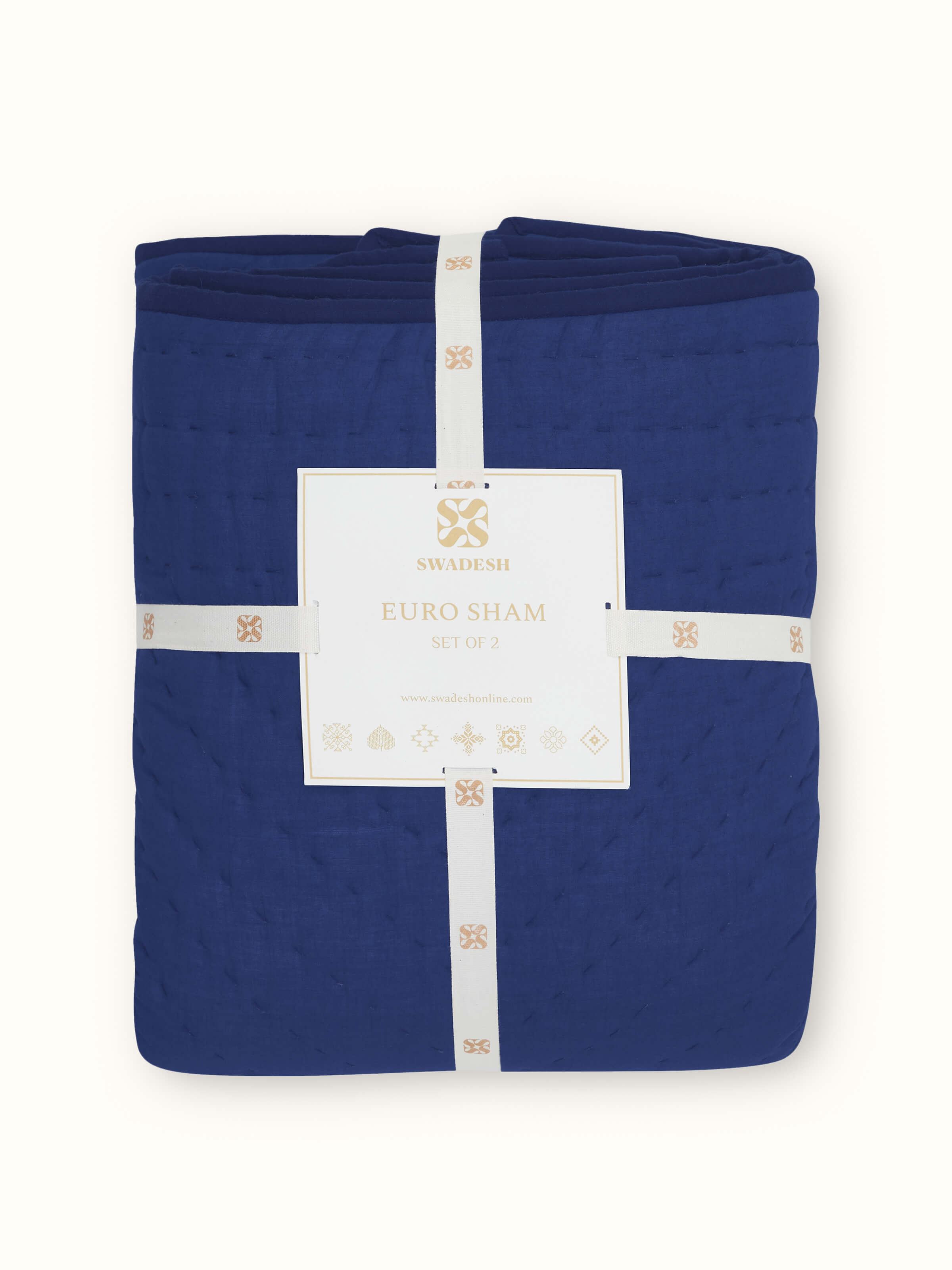 Detailed view of the Kalpanama indigo woven buti cotton euro shams showing the quality of the fabric and craftsmanship