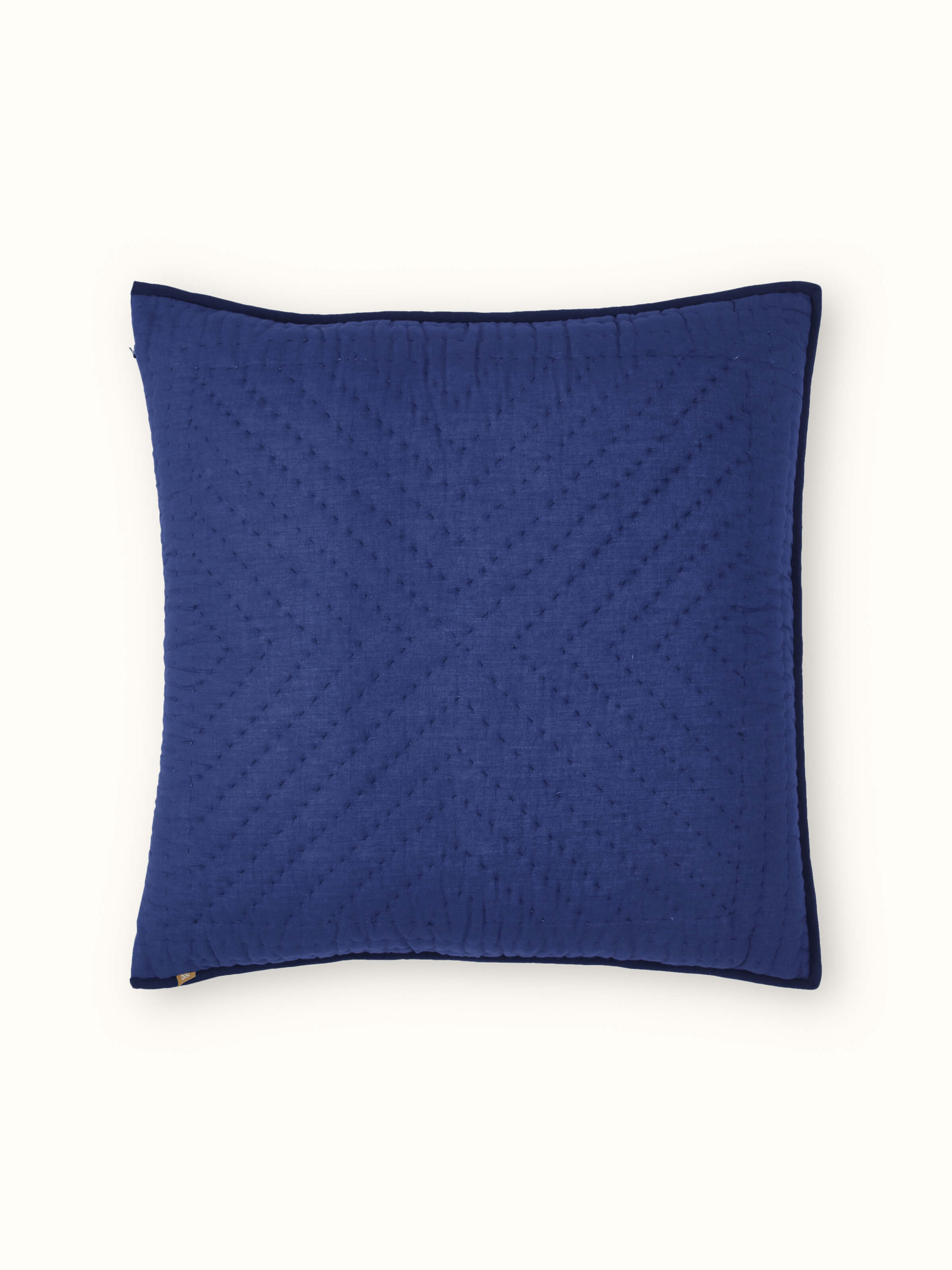 Kalpanama indigo woven buti cotton euro shams styled on a bed, showing their overall appearance in a setting