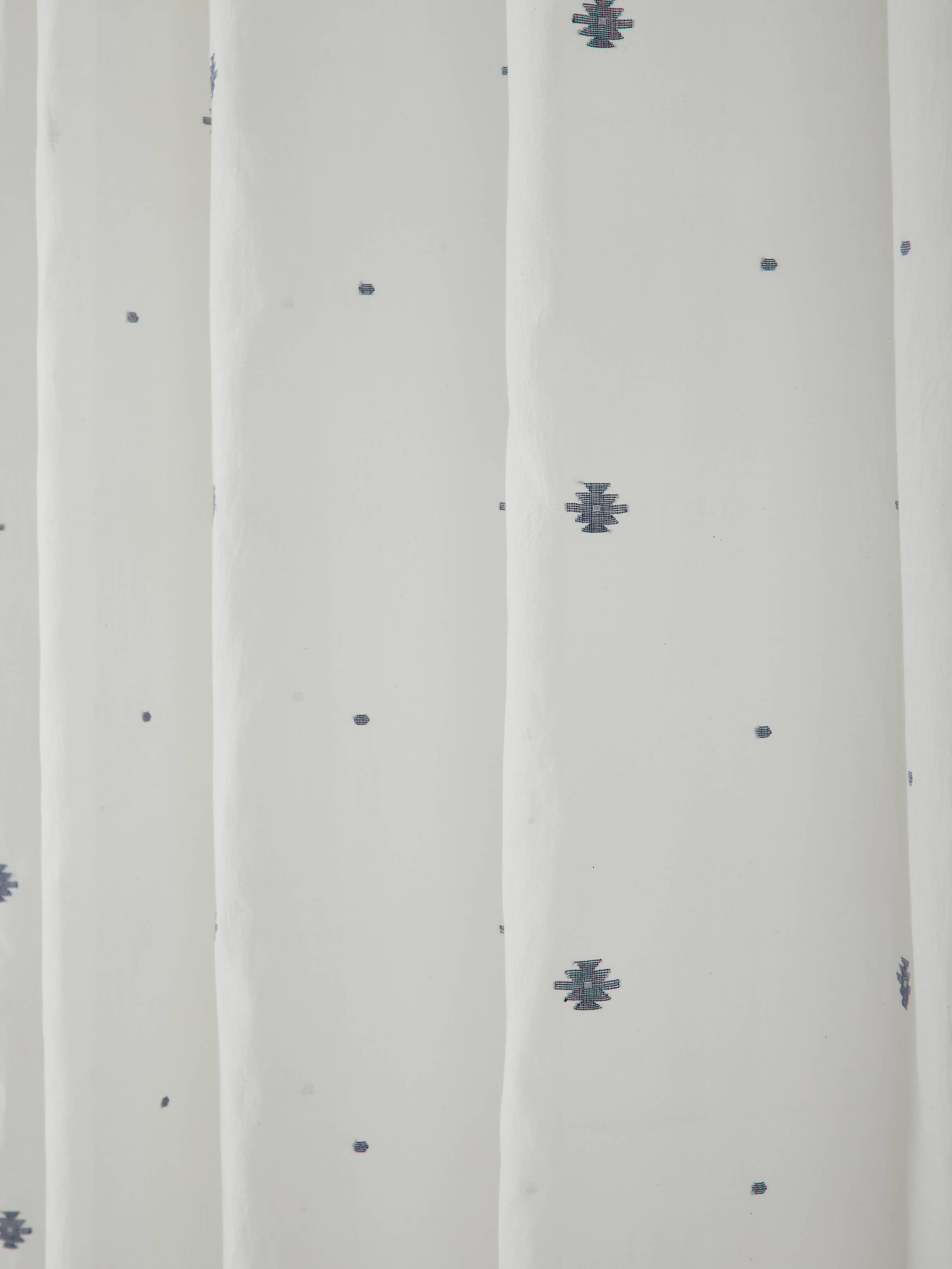 Full view of Kalpanama ivory & blue woven buti handloom cotton curtain (9 ft) displaying the overall pattern and texture.