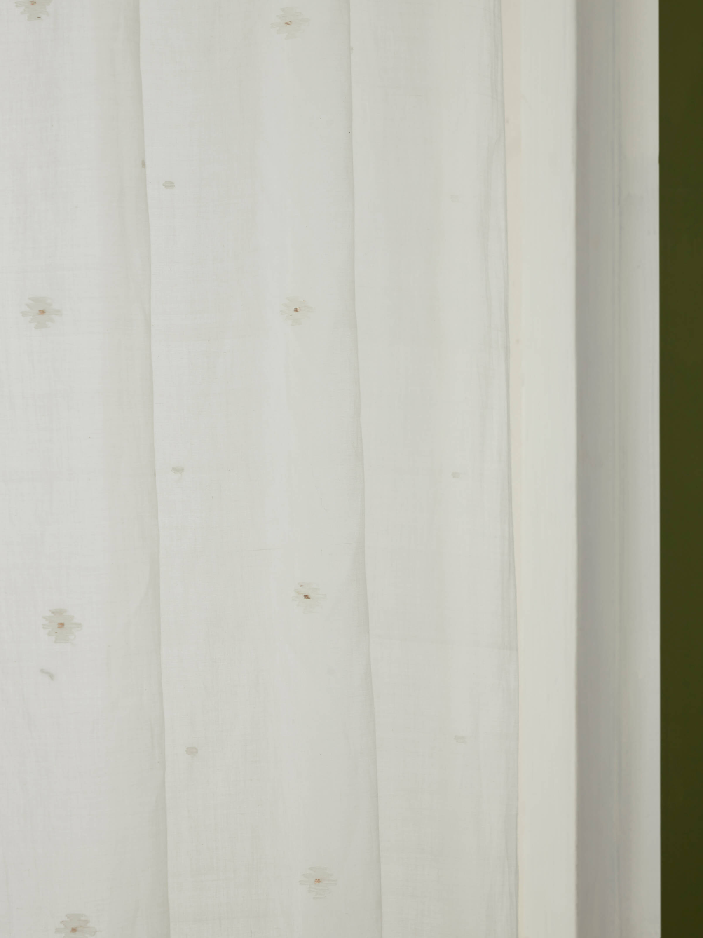 Detailed view of Kalpanama Ivory Zari Buti Handloom Cotton Curtain emphasizing the zari buti design.