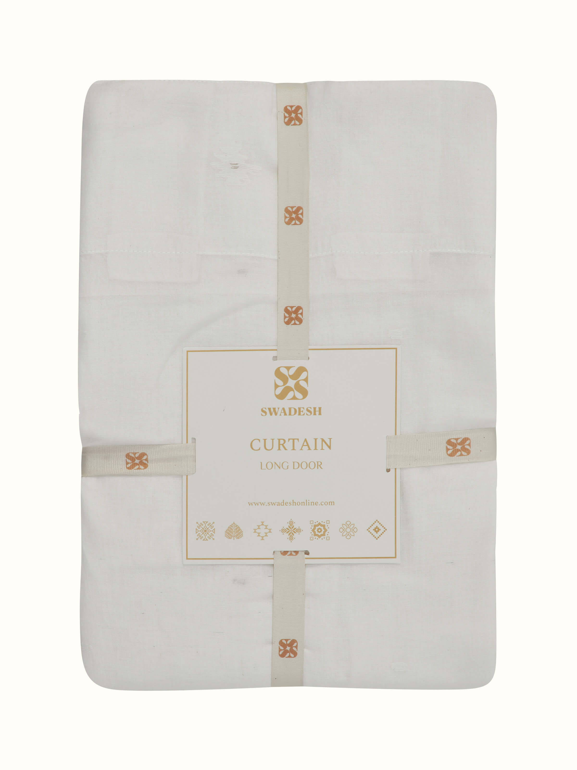 Close-up view of Kalpanama Ivory Zari Buti Handloom Cotton Curtain focusing on the fabric texture and zari details.