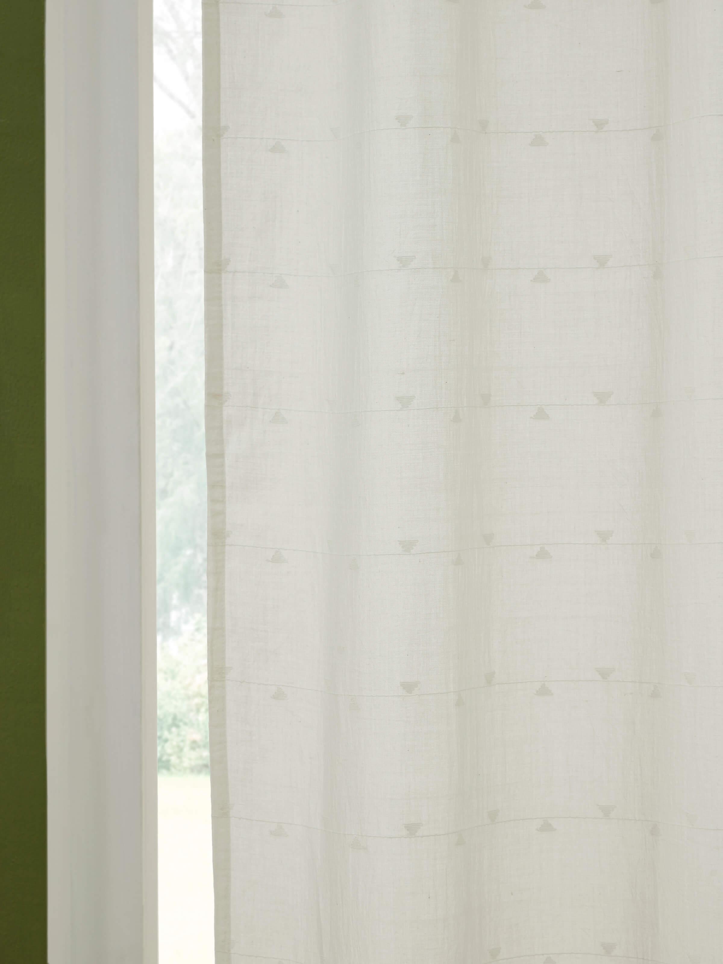 Kalpanama White Woven Buti Handloom Cotton Curtain (9 Ft)