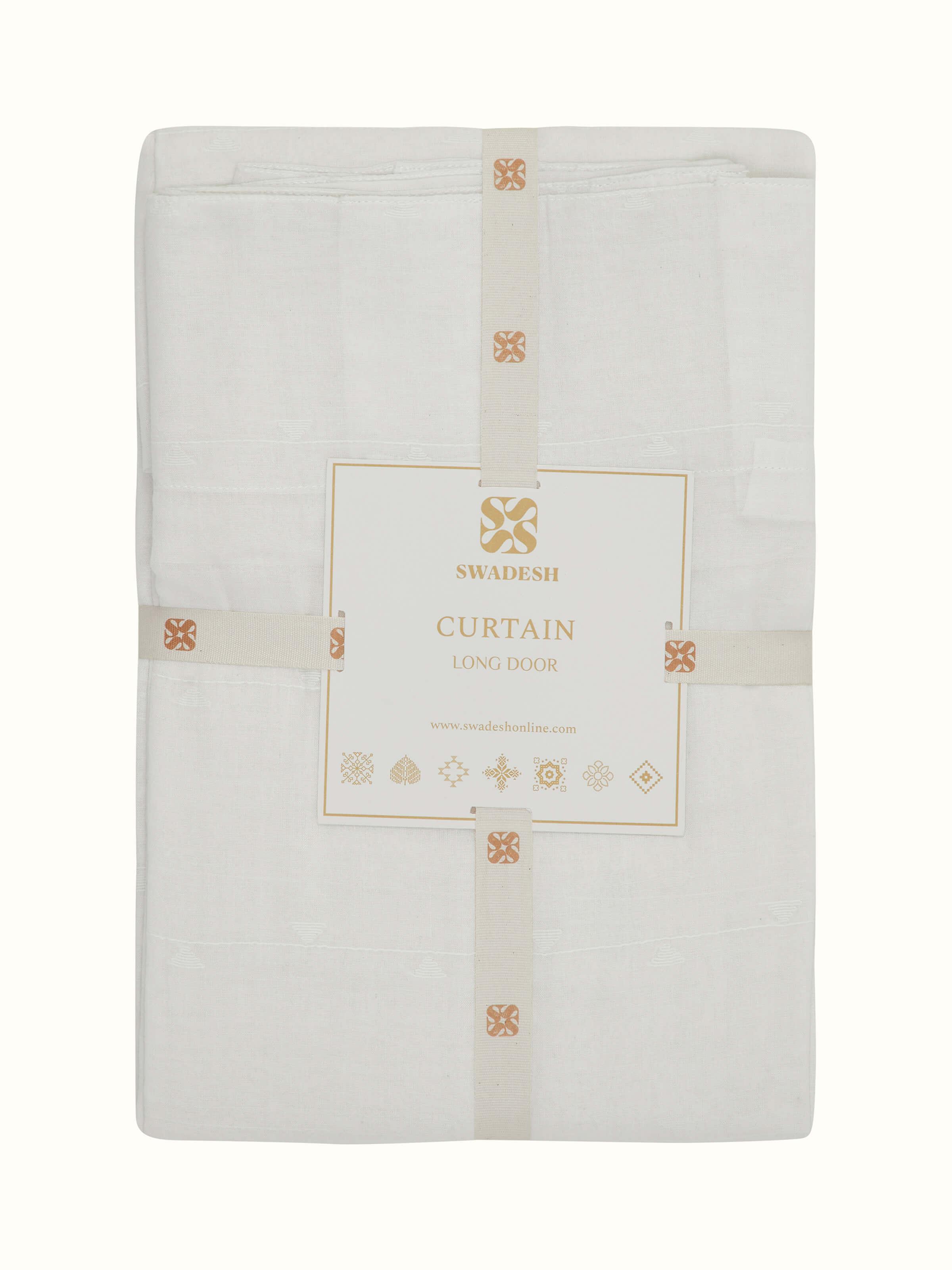 Kalpanama White Woven Buti Handloom Cotton Curtain (9 Ft)