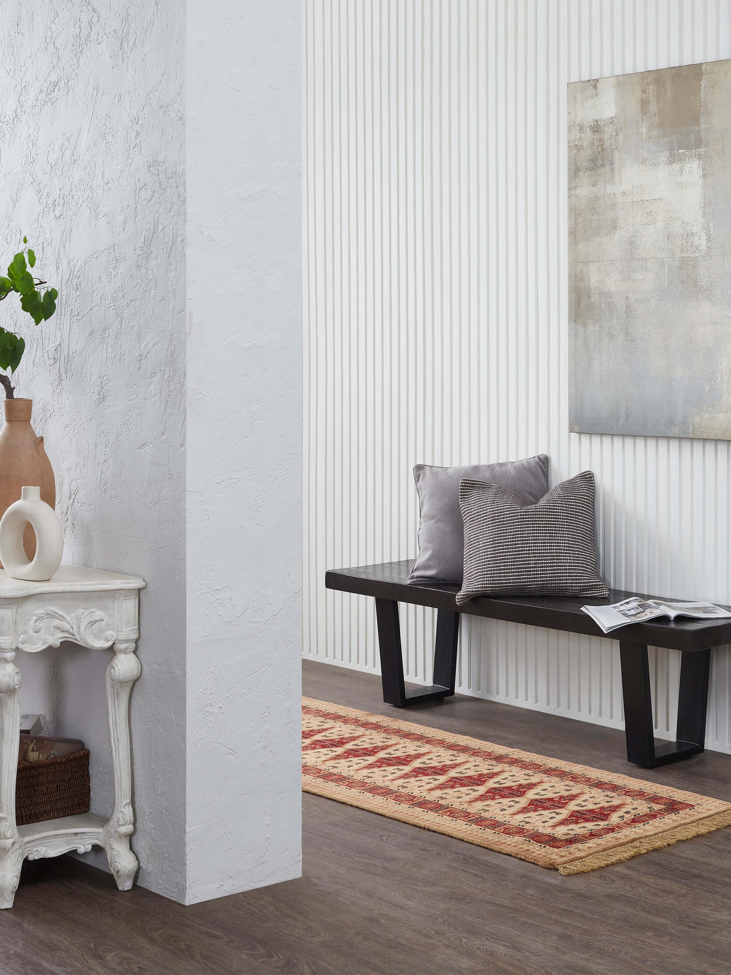 Side view of Traditional Persian Shiraz Beige Rust Gwalior Wool Hand-Knotted Runner displaying pattern and texture