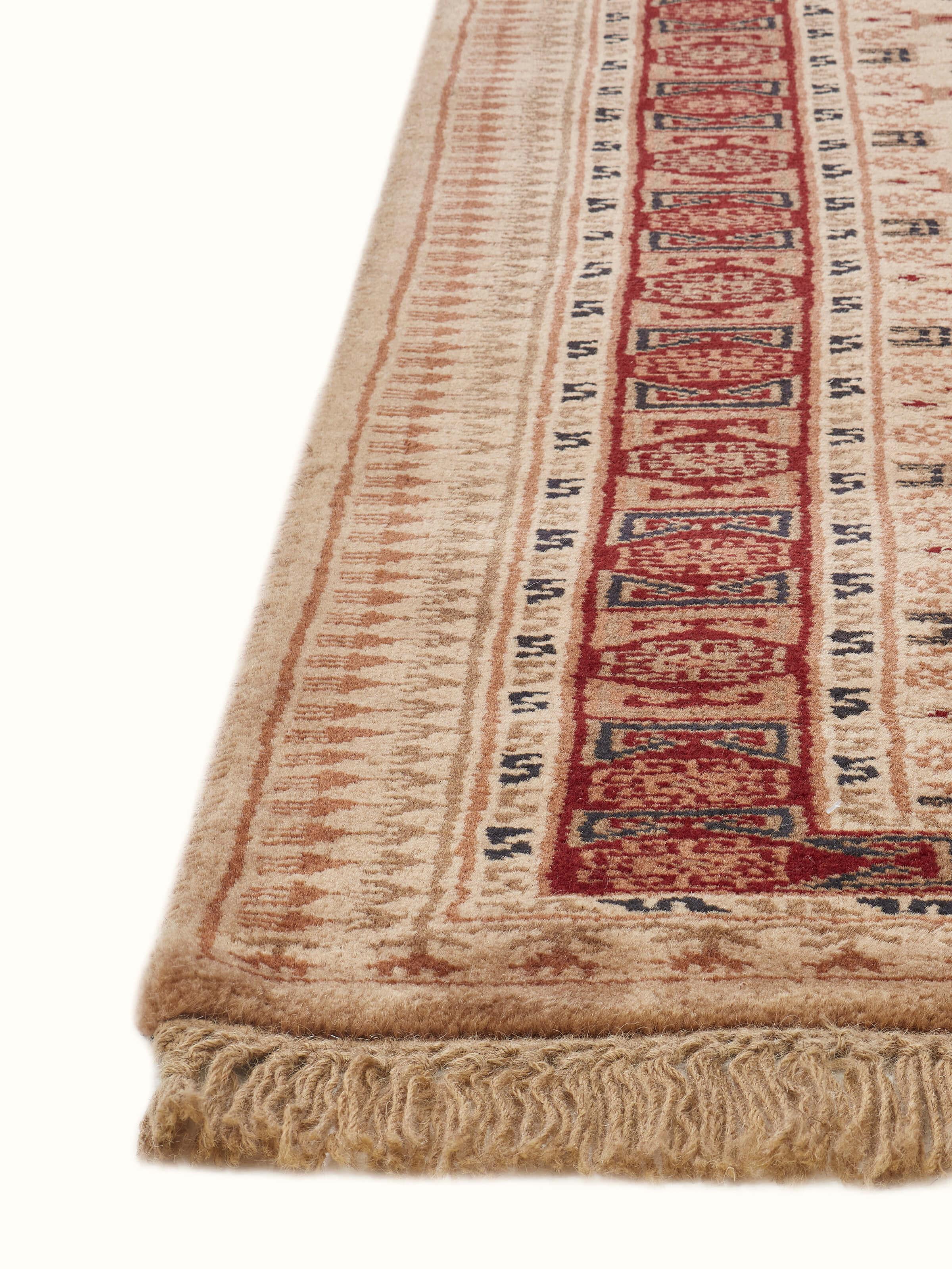 Detailed view of Traditional Persian Shiraz Beige Rust Gwalior Wool Hand-Knotted Runner highlighting wool quality