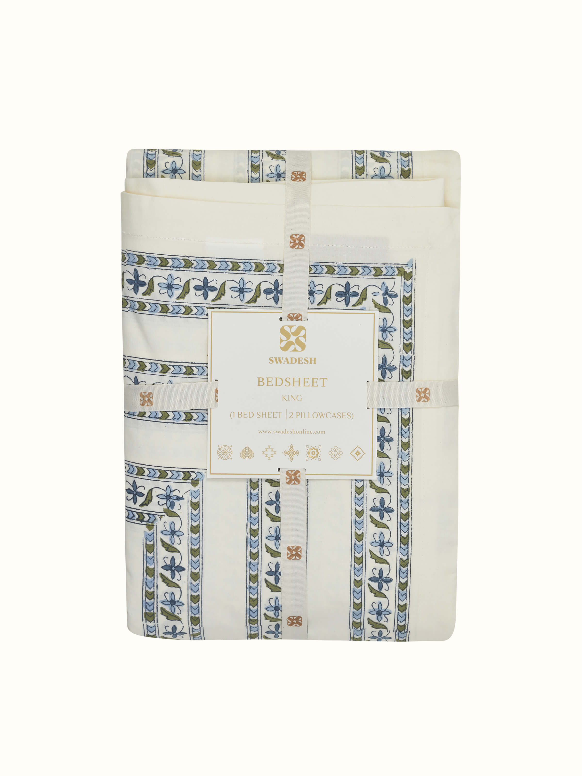 Another angle of Aarunya blue buta cotton Sanganeri block printed king bedsheet set (3 pcs)