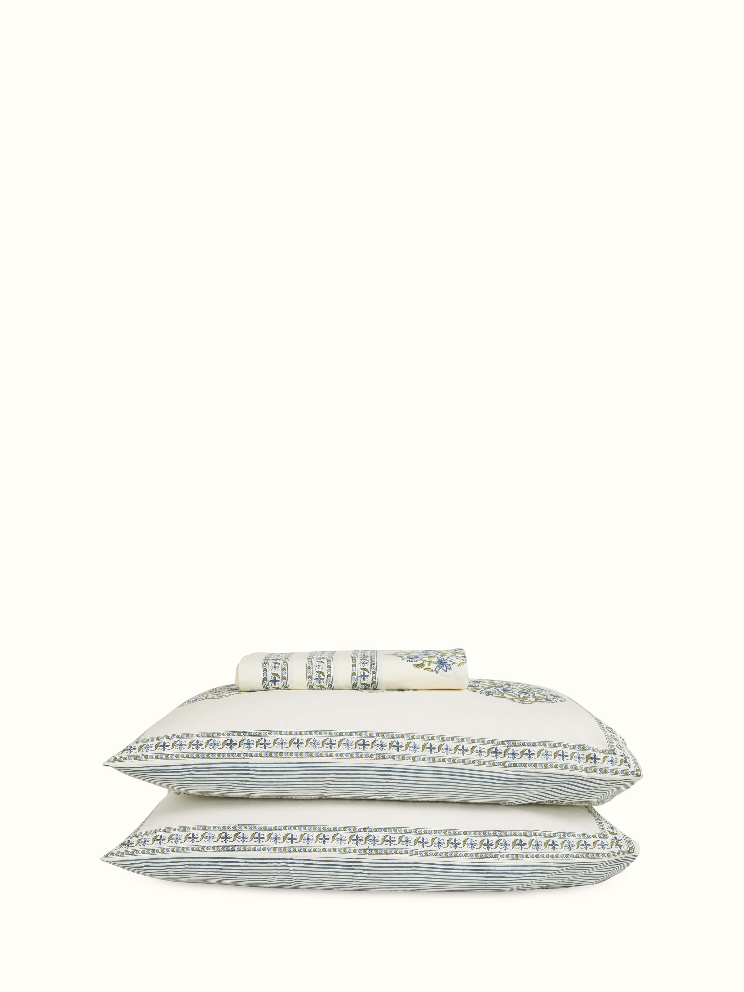 Aarunya blue buta cotton Sanganeri block printed king bedsheet set (3 pcs) - full view