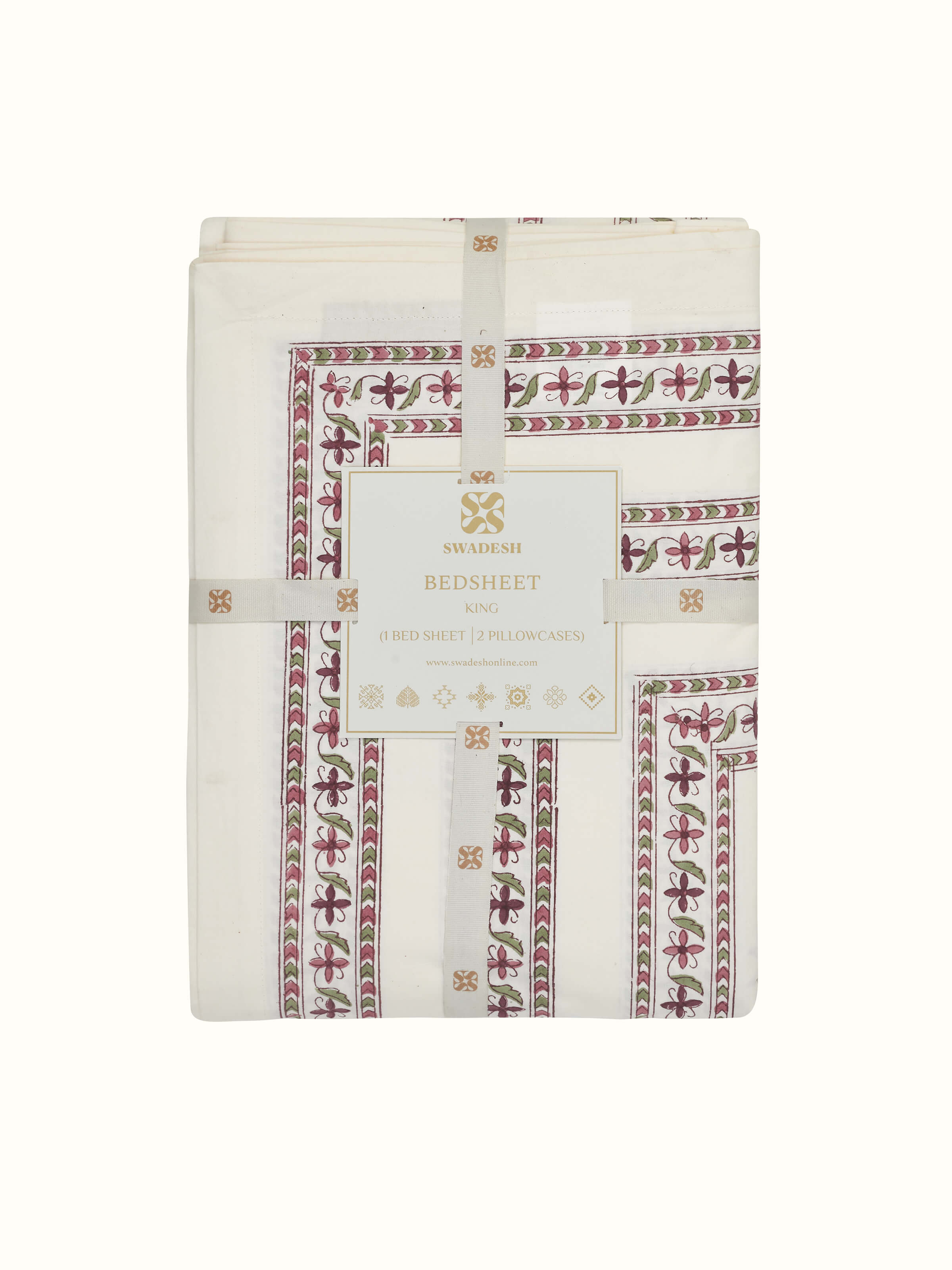 Close-up of Aarunya Red Buta Cotton Sanganeri Block Printed King Bedsheet Set (3 pcs) highlighting the detailed buta print and texture