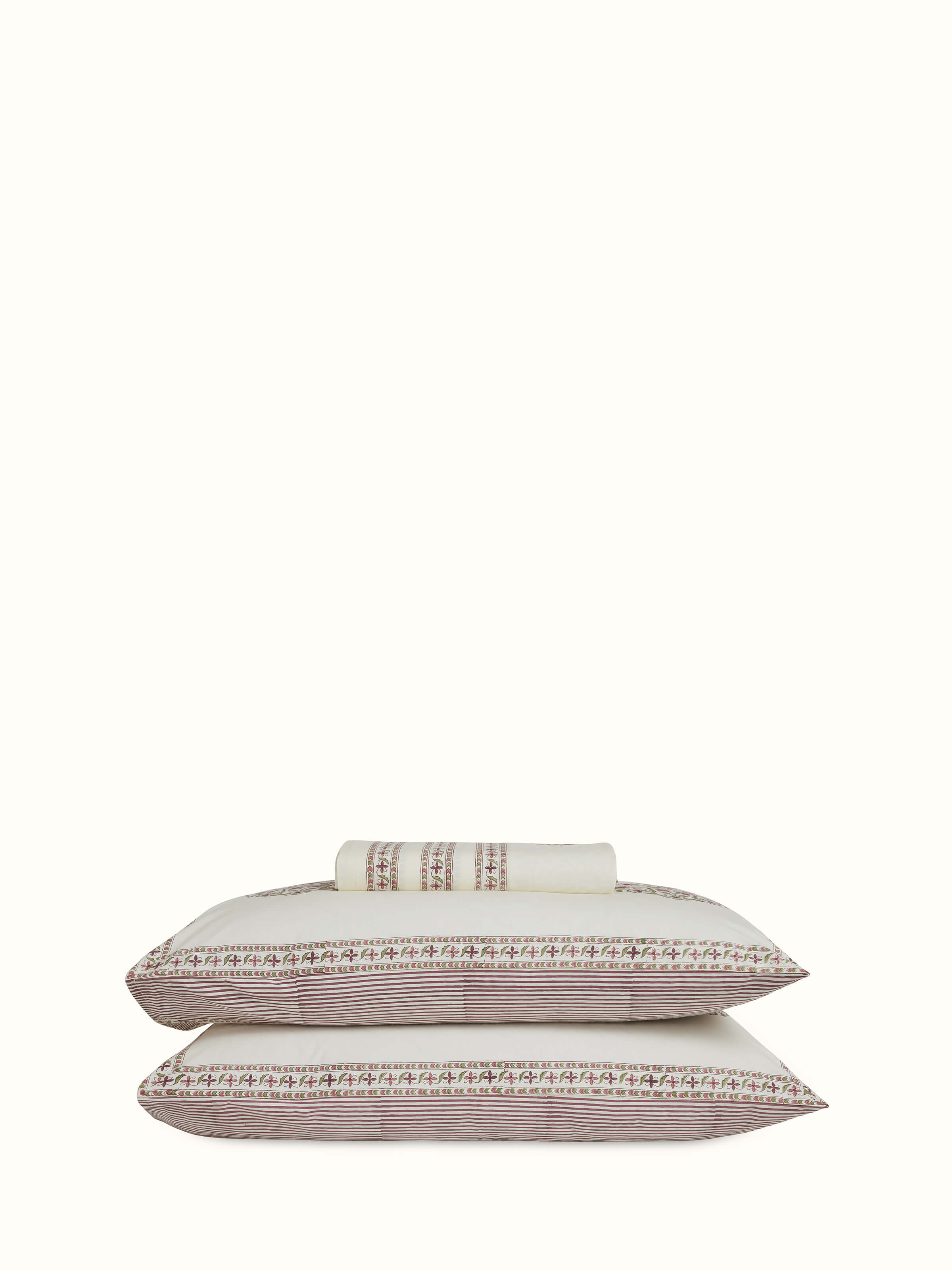 Detailed view of Aarunya Red Buta Cotton Sanganeri Block Printed King Bedsheet Set (3 pcs) showing the intricate block print and rich red color