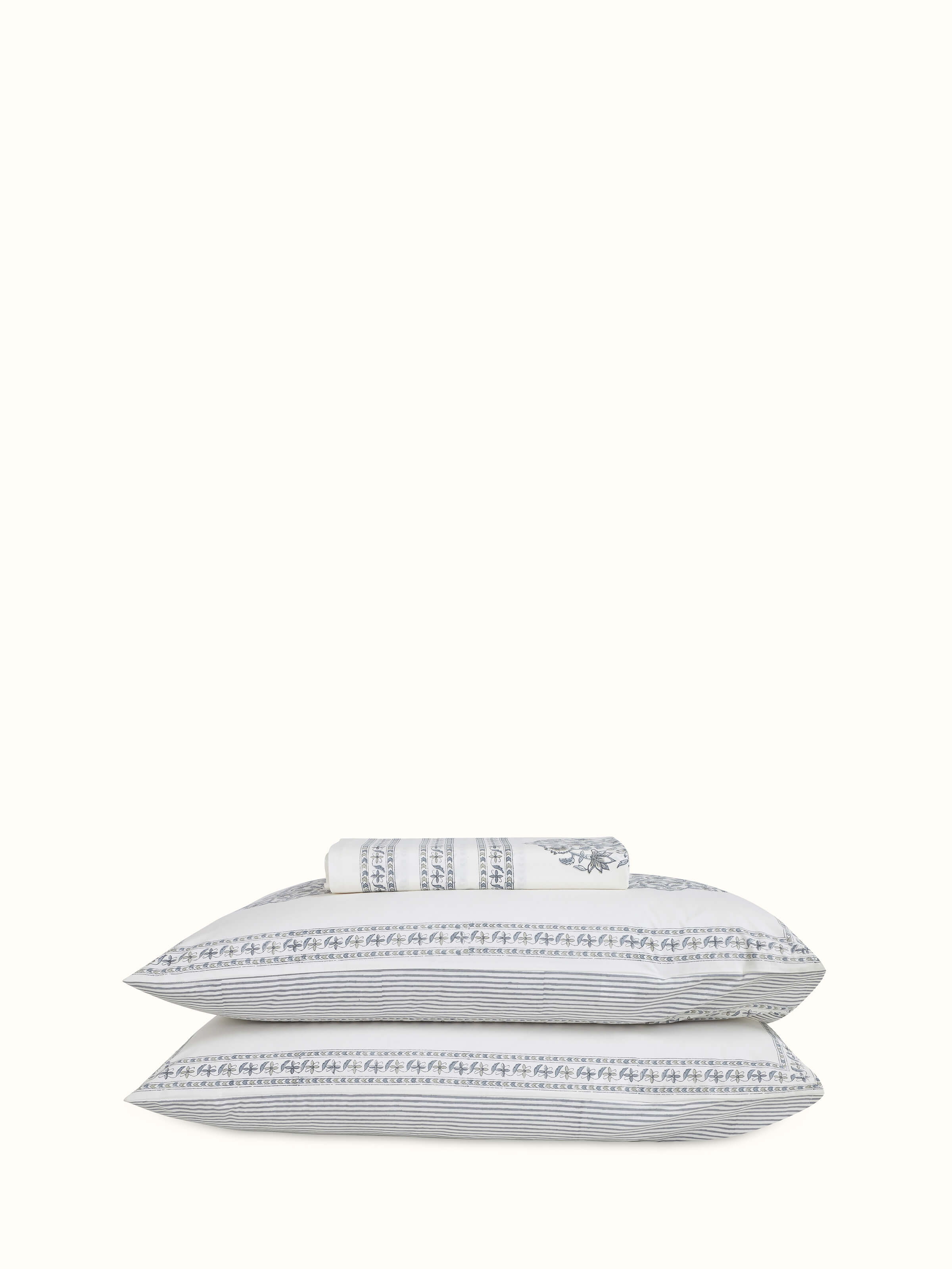Aarunya grey buta cotton Sanganeri block printed king bedsheet set (3 pcs) - Full view of the bedsheet showcasing the grey buta pattern and block print design