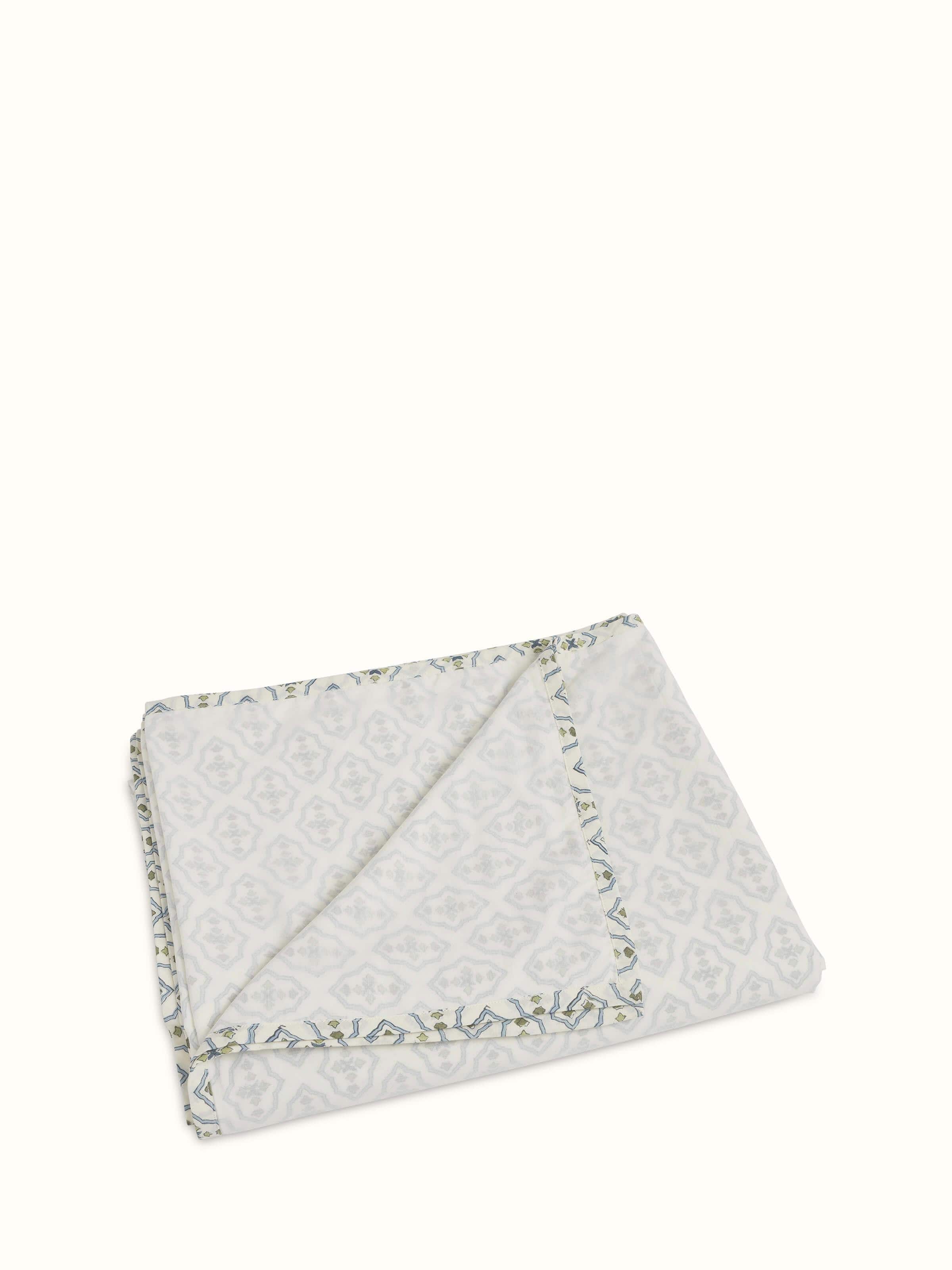 Full view of Aarunya blue trellis cotton Sanganeri block printed double dohar, showcasing the trellis pattern and overall design.