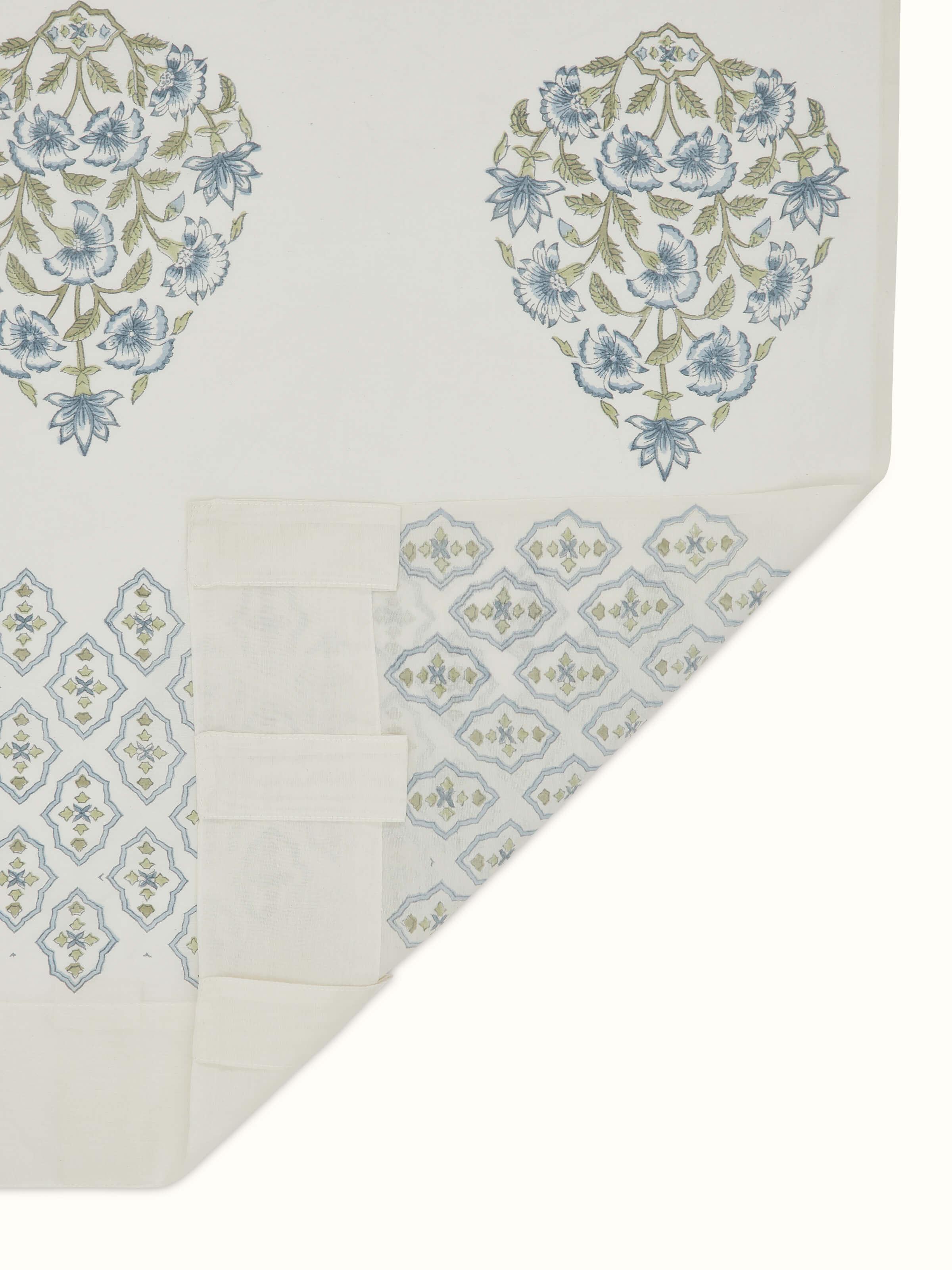Aarunya Blue Buta Cotton Silk Sanganeri Hand Block Printed Sheer Curtain (9 Ft)