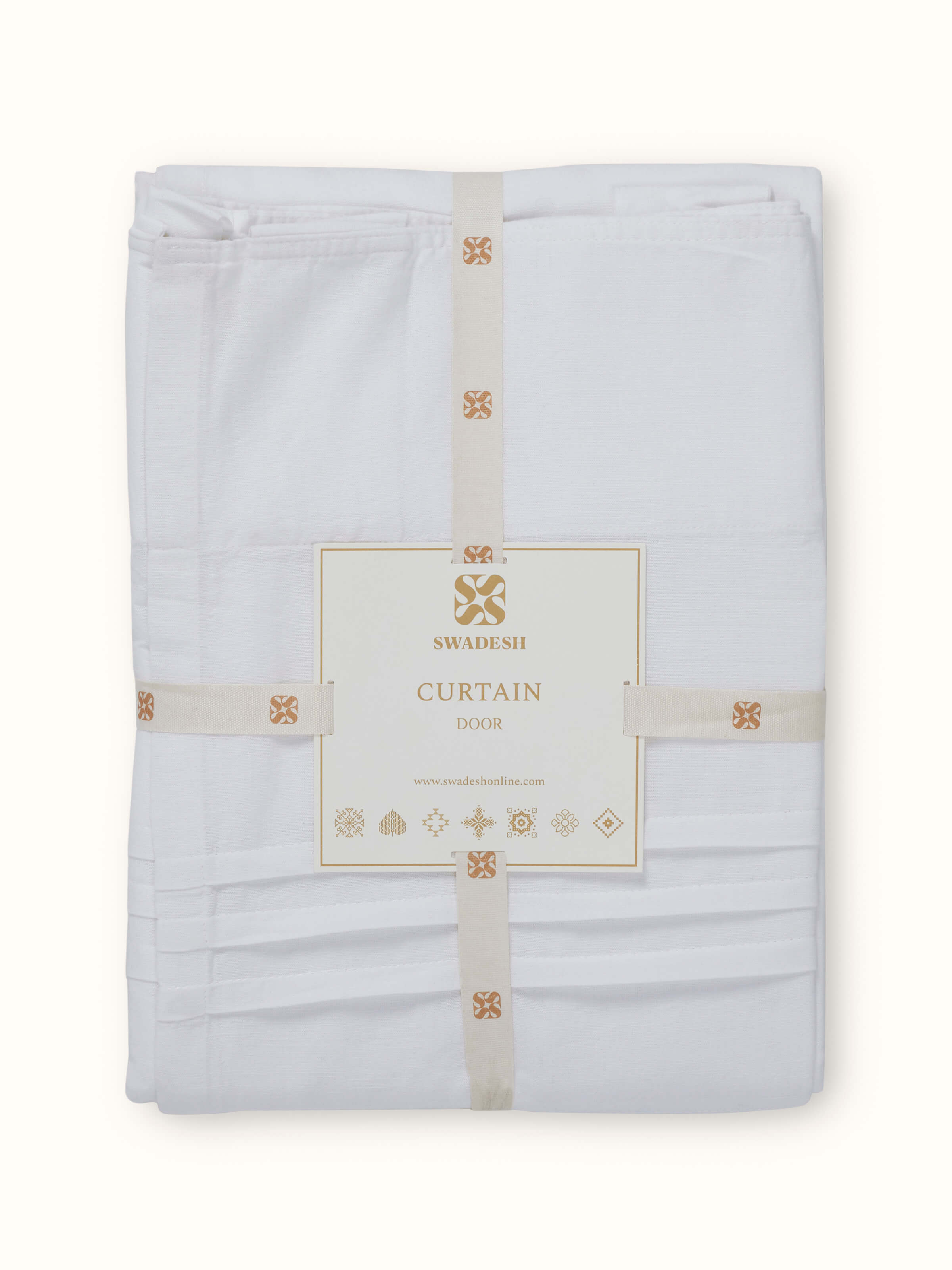 The Nityam white solid cotton linen Sanganeri block printed sheer curtain (7 ft), featuring a detailed view of the block print design.