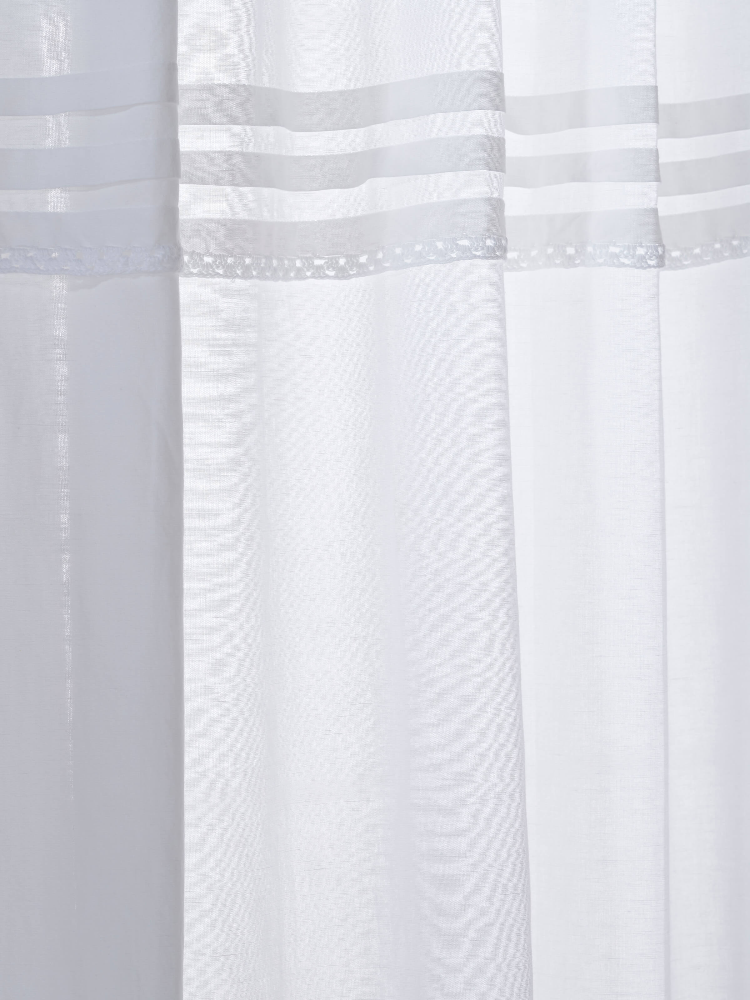 Nityam white solid cotton linen Sanganeri block printed sheer curtain (7 ft), displayed hanging to show its draping effect.