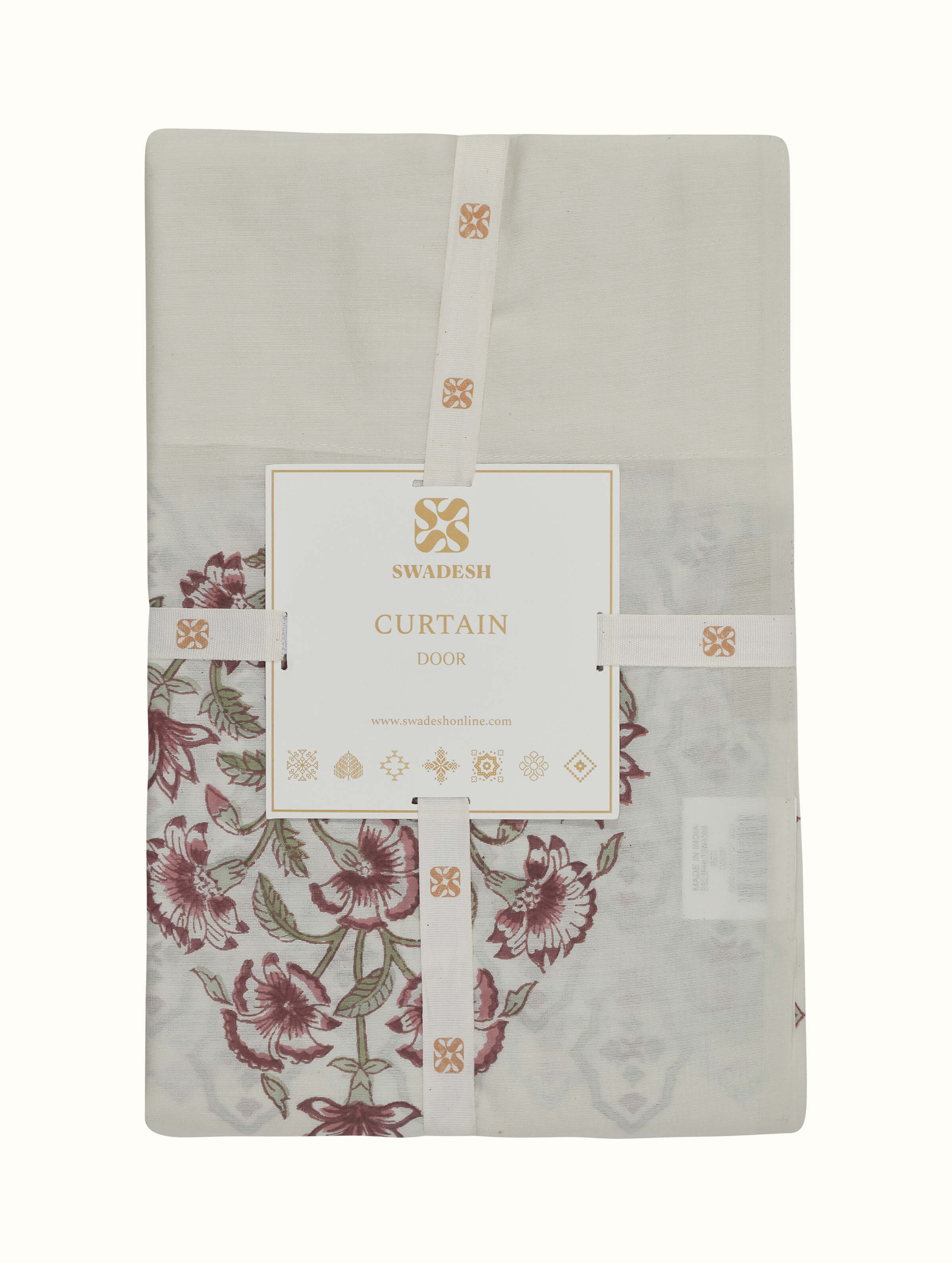 Close-up of the Aaarunya red floral buta cotton silk Sanganeri block printed sheer curtain, highlighting the intricate floral pattern.