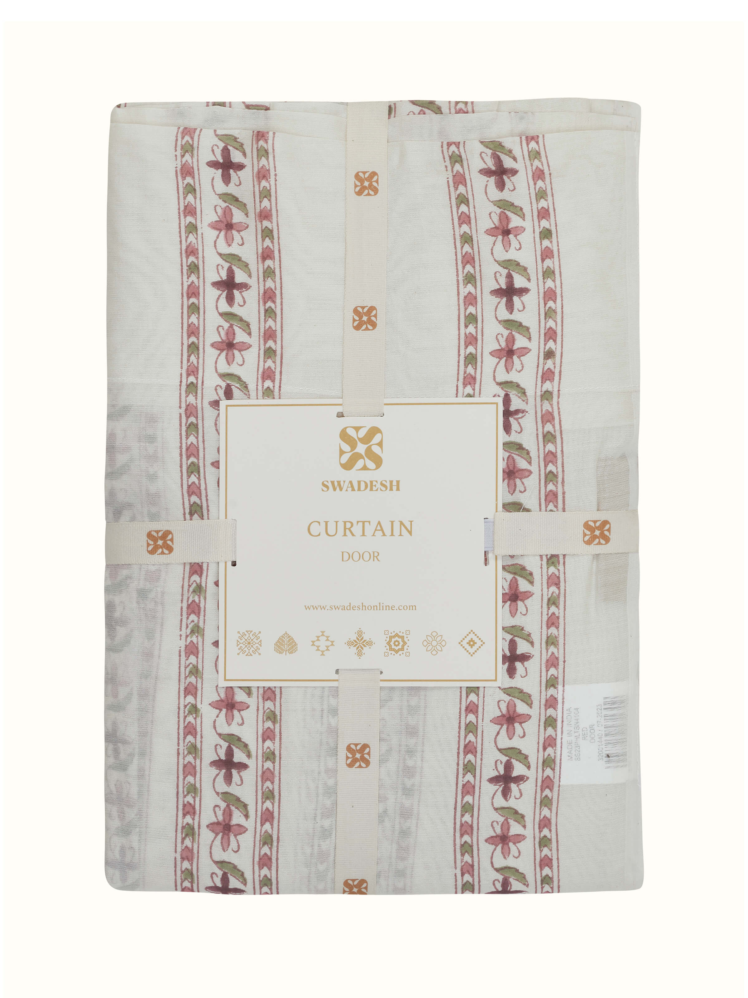 Full view of Aaarunya Red Floral Border Cotton Silk Sanganeri Block Printed Sheer Curtain illustrating the entire length and pattern.