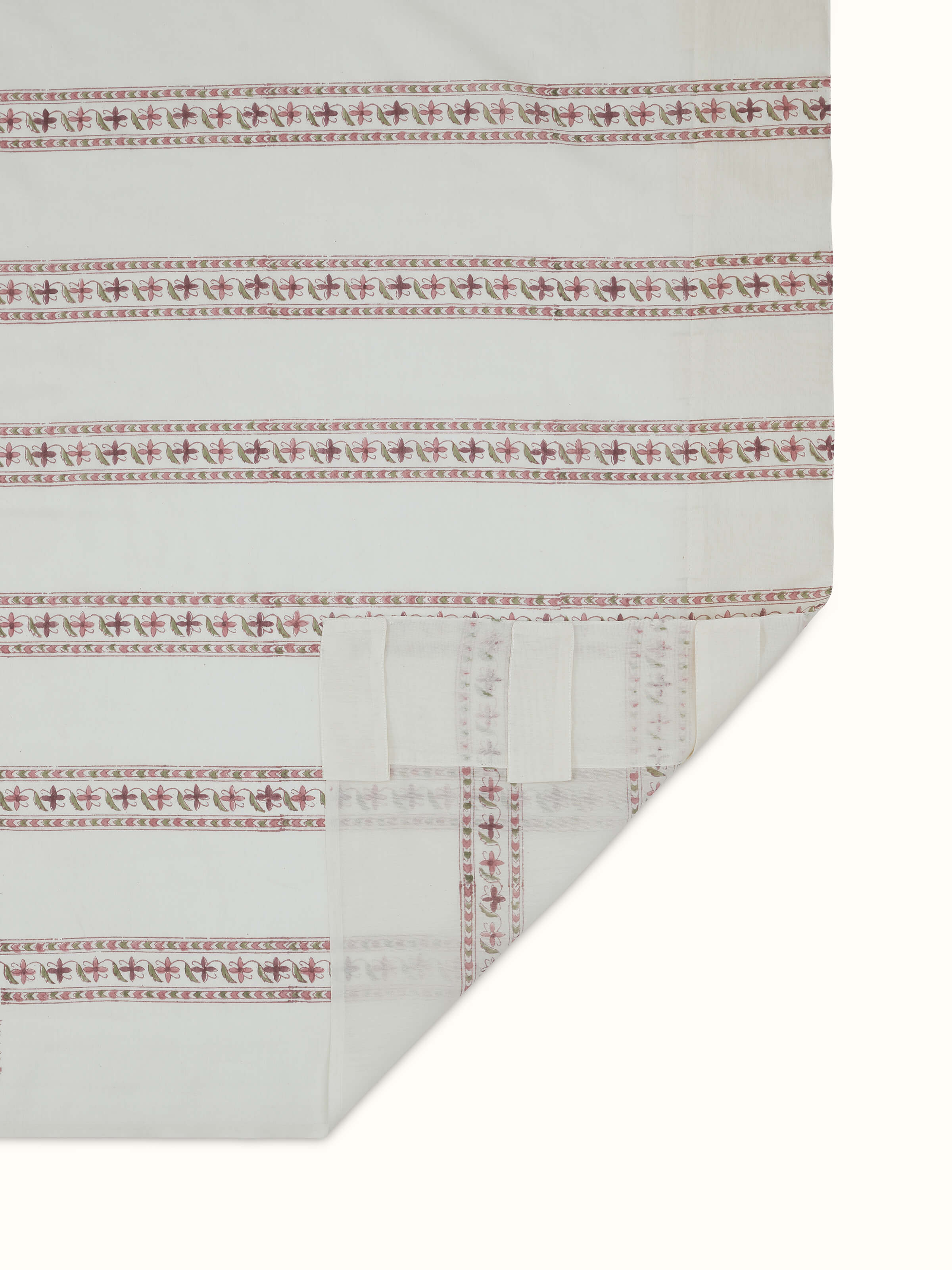 Detailed view of Aaarunya Red Floral Border Cotton Silk Sanganeri Block Printed Sheer Curtain showcasing the vibrant red floral border.