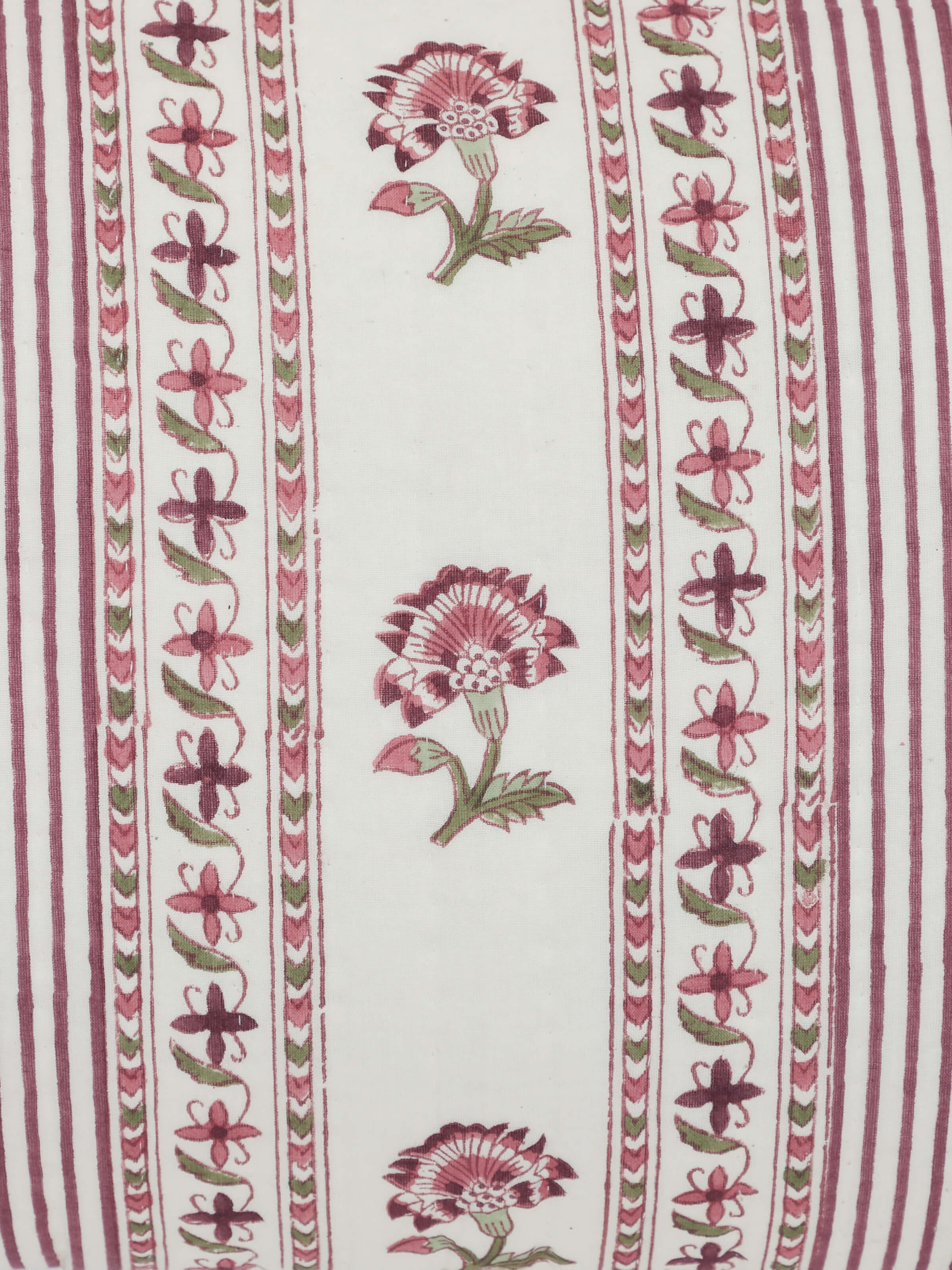 Detailed view of Aaarunya red floral cotton Sanganeri block printed cushion cover focusing on the fabric and print