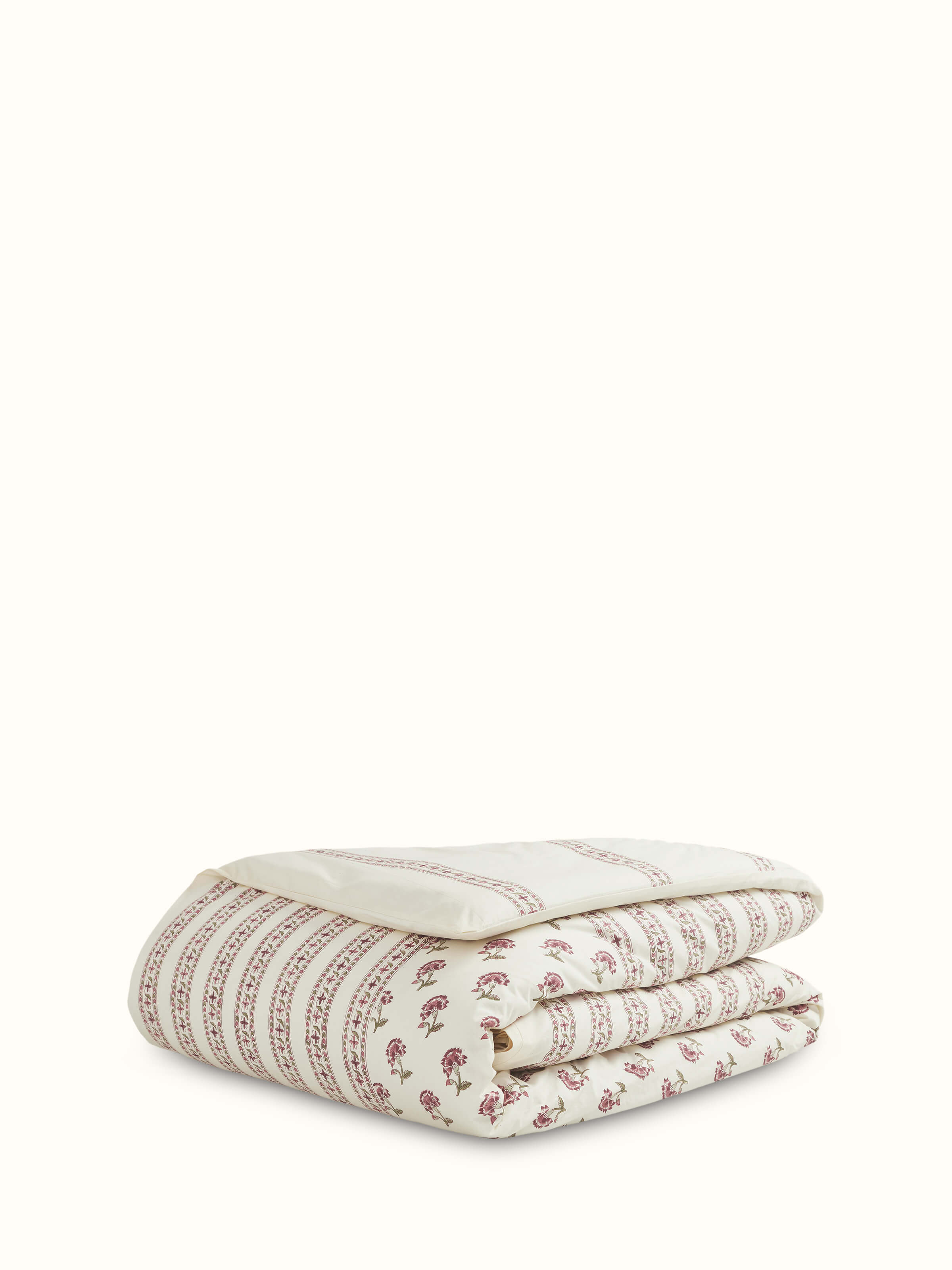 Close-up view of Aarunya Red Floral Cotton Sanganeri Block Printed Queen Duvet Cover showcasing detailed floral pattern and fabric texture.