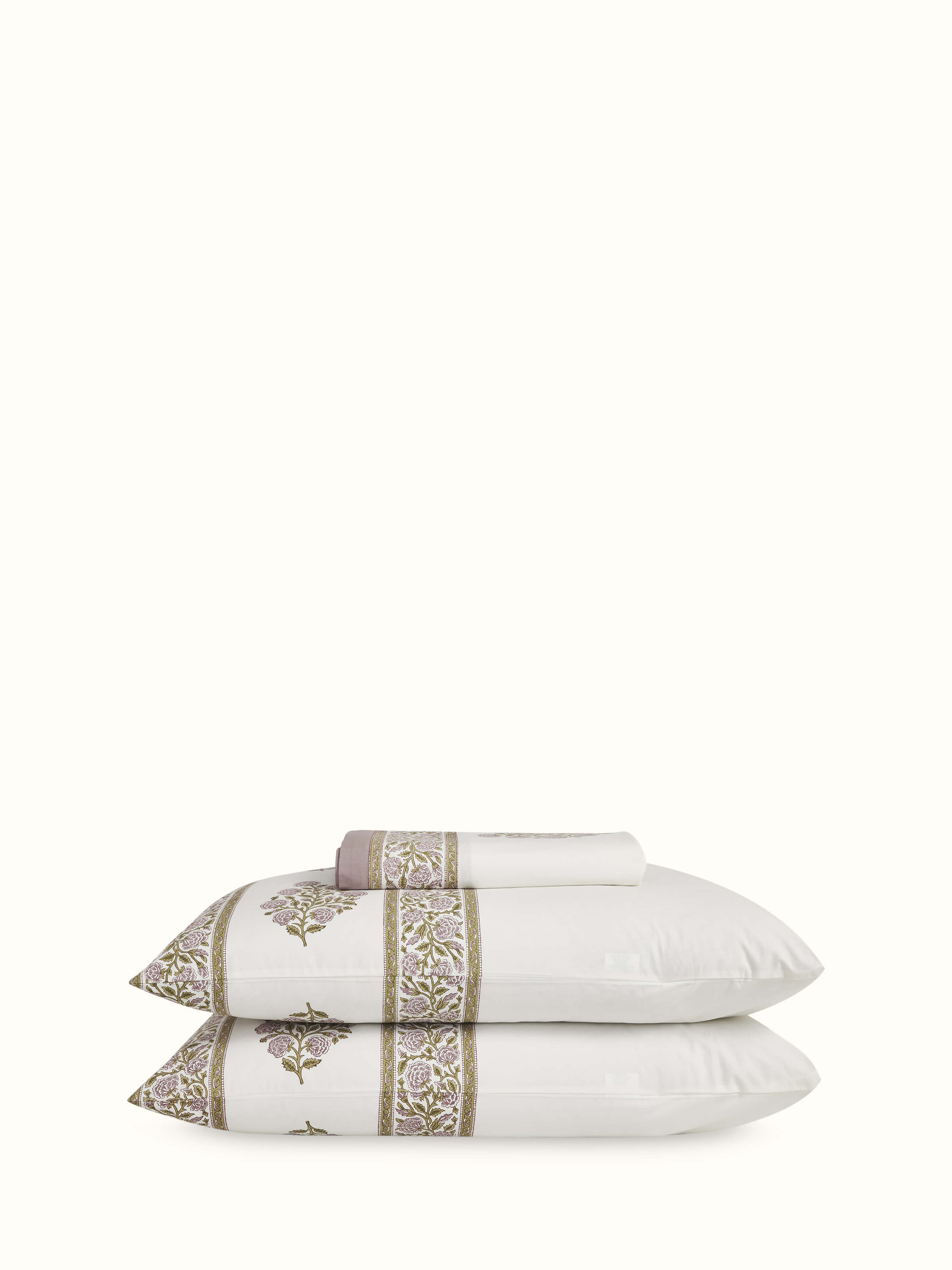 Lavender buta Sanganeri block printed queen bedsheet set displayed with intricate floral patterns and a soft, elegant design