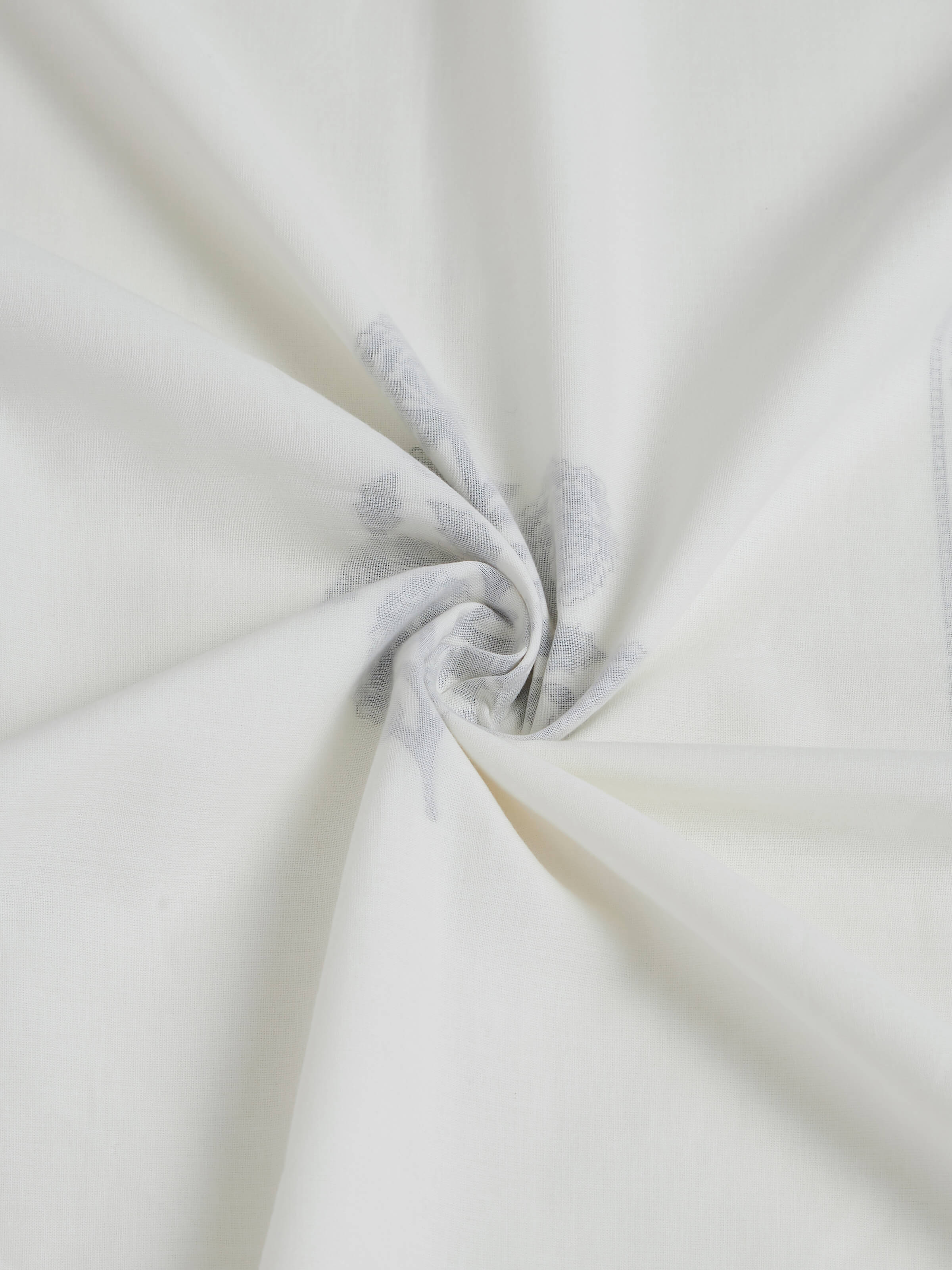 Angled view of grey jaal cotton Sanganeri block printed double dohar, focusing on the intricate design and the comfortable feel of the cotton material.