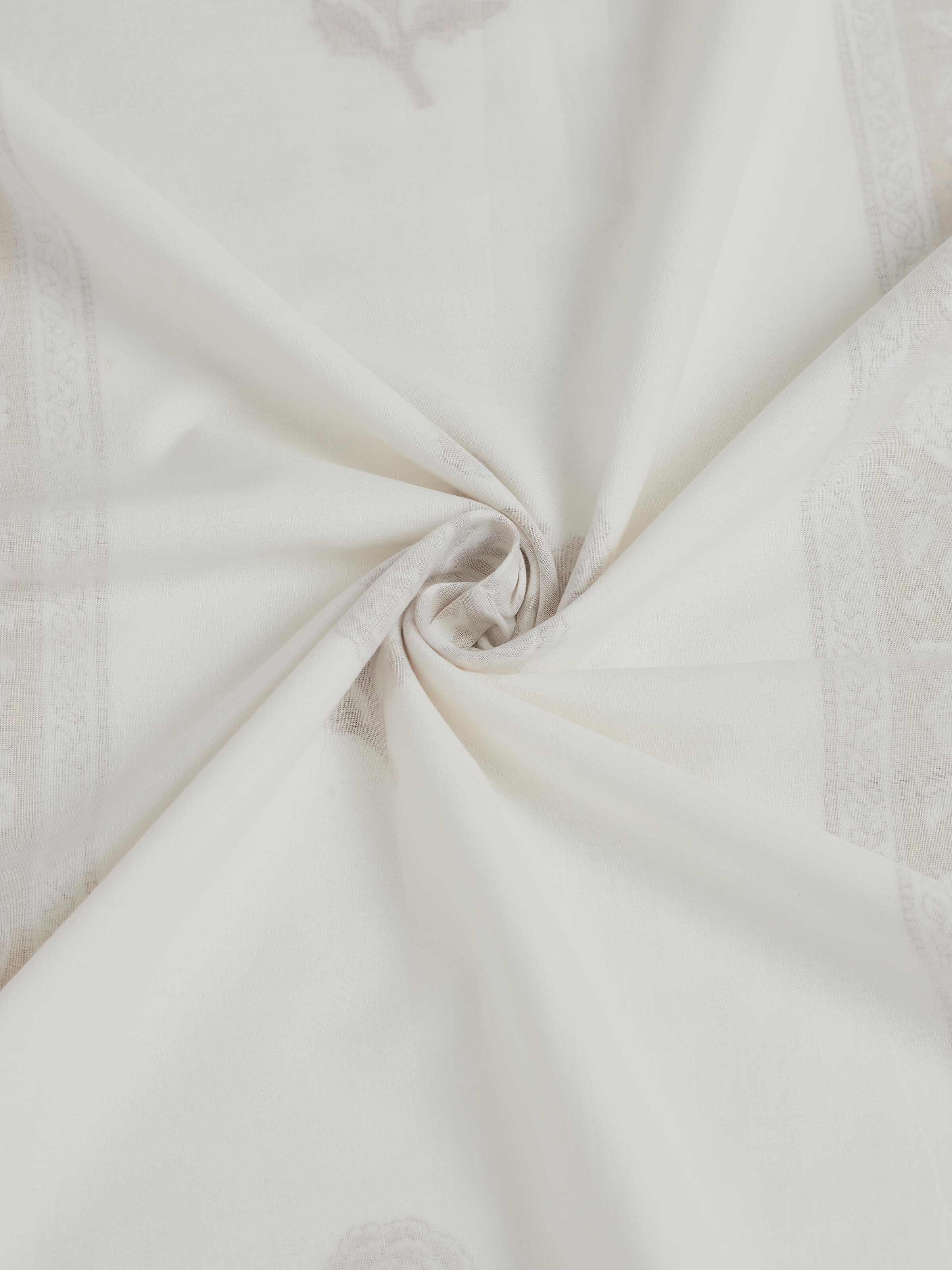 Saha Brown Buta Stripe Cotton Sanganeri Block Printed Double Dohar, displayed on a bed, showing its full design and drape.