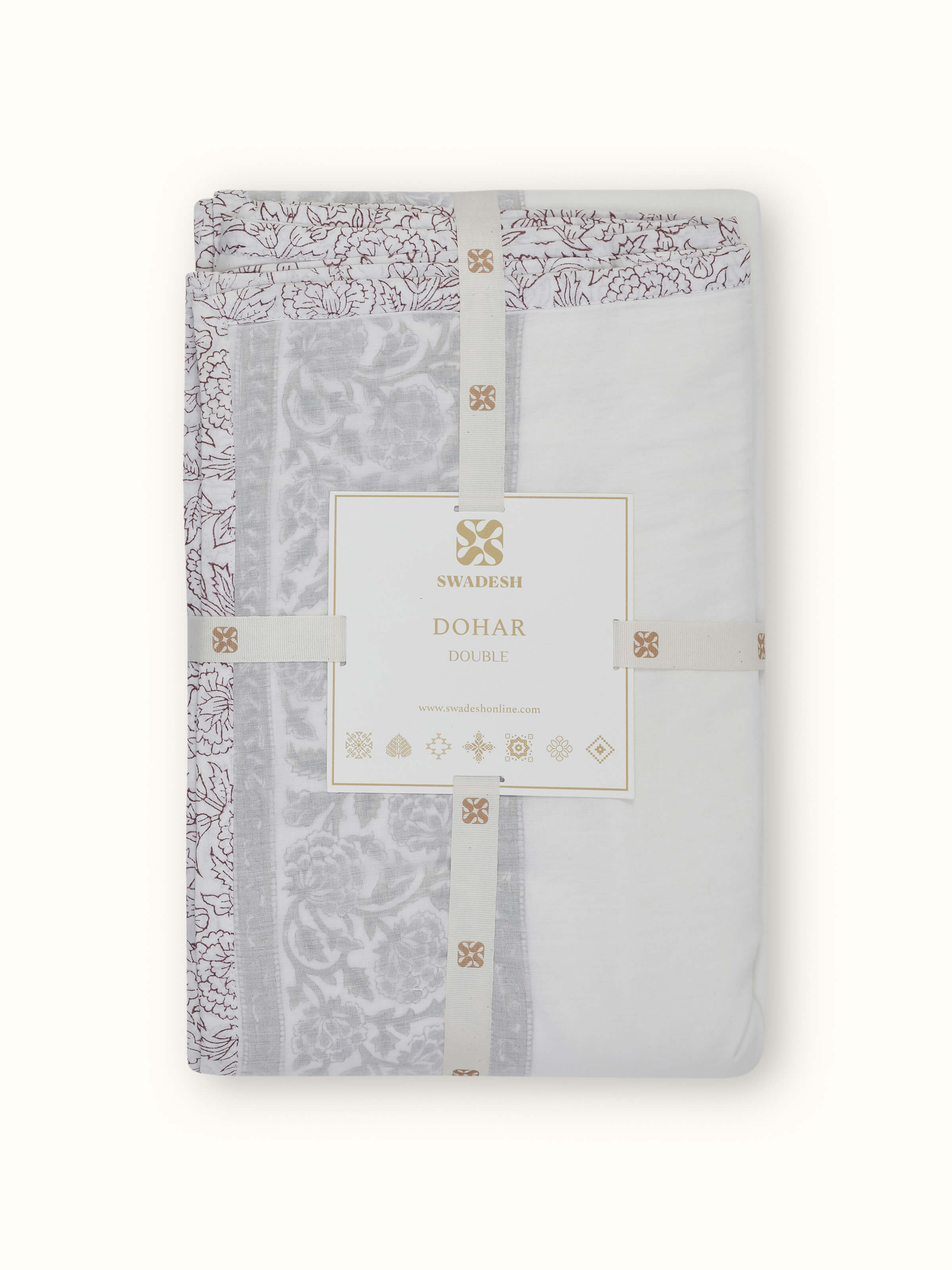 Another angle of Saha lavender buta stripe cotton Sanganeri block printed double dohar