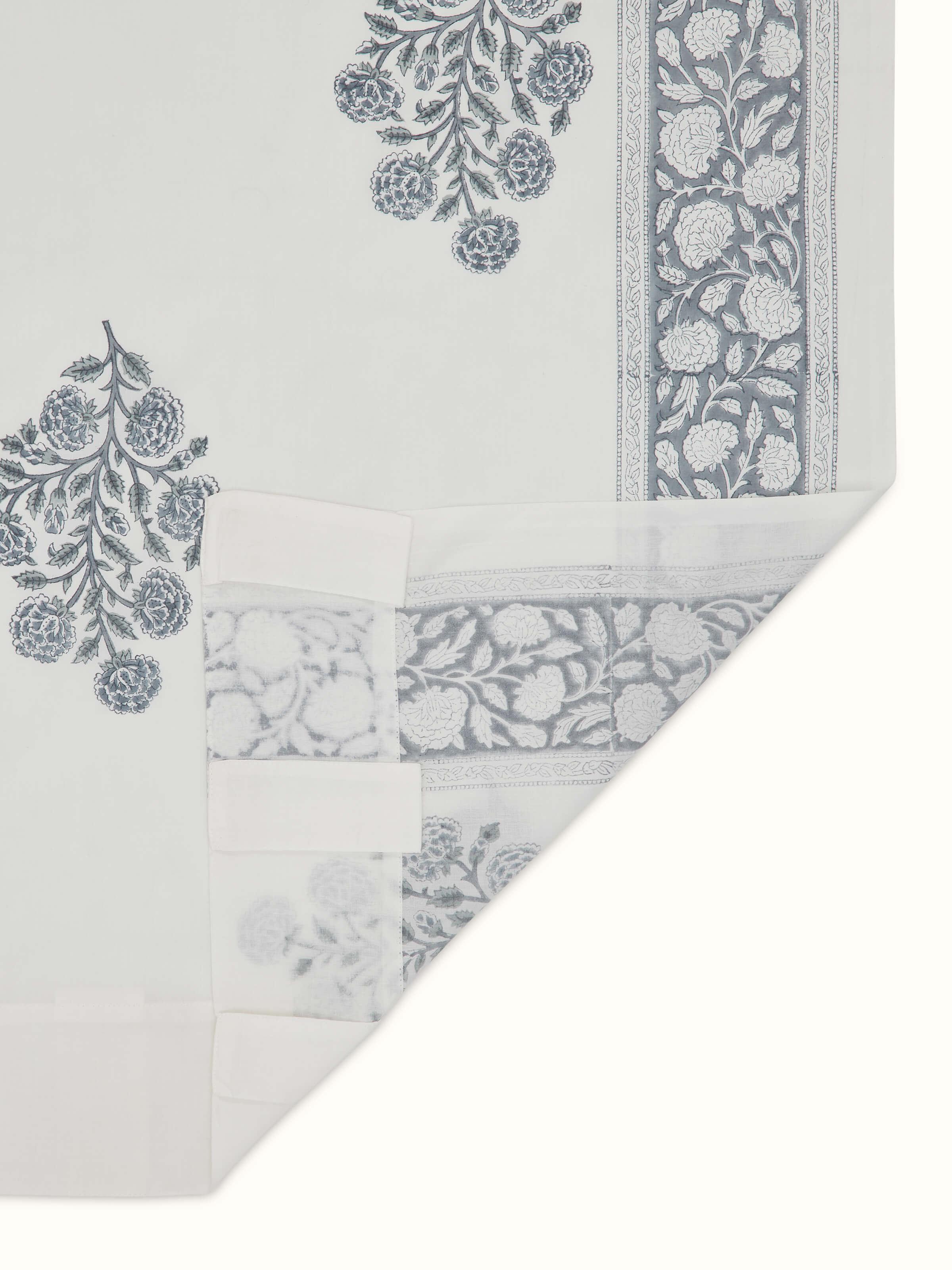 Saha Grey Floral Buta Cotton Sanganeri Hand Block Printed Curtain (7 Ft)