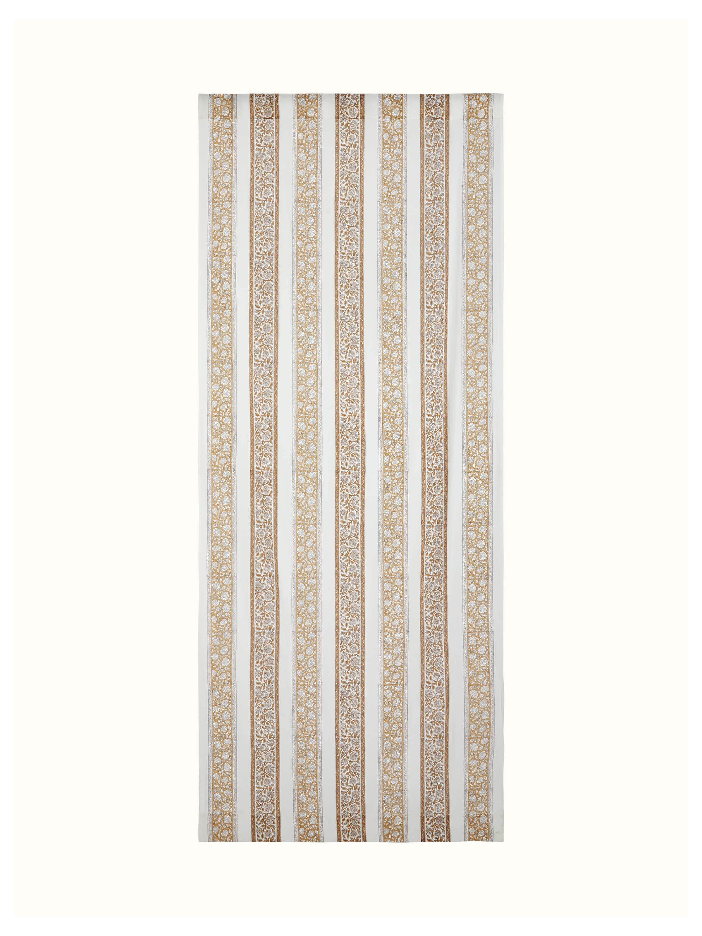 Sanjhi brown floral border cotton Sanganeri block printed sheer curtain, featuring an elegant floral design with a light brown hue.