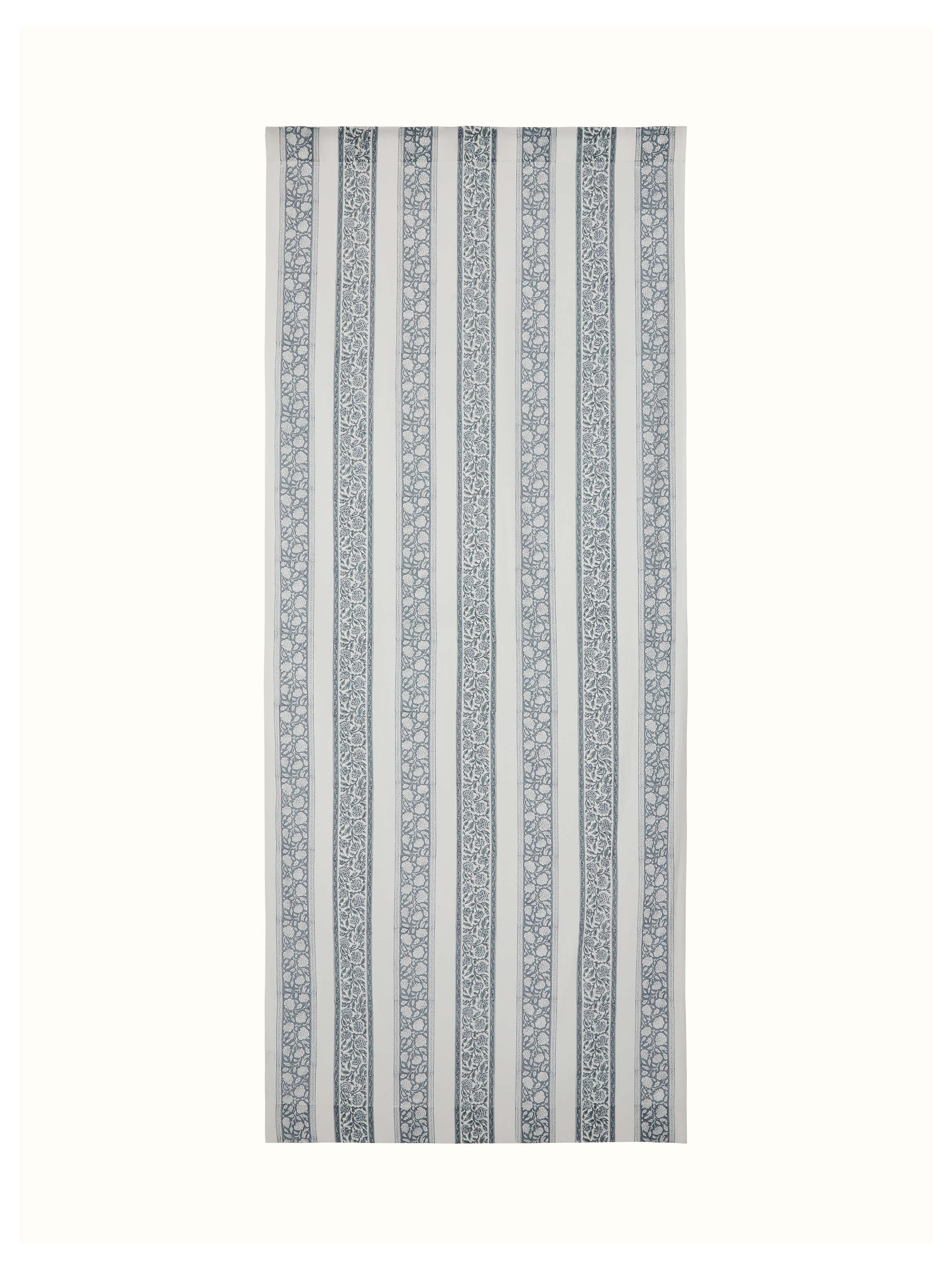 Saha grey floral cotton Sanganeri block printed sheer curtain (7 ft) with floral pattern.
