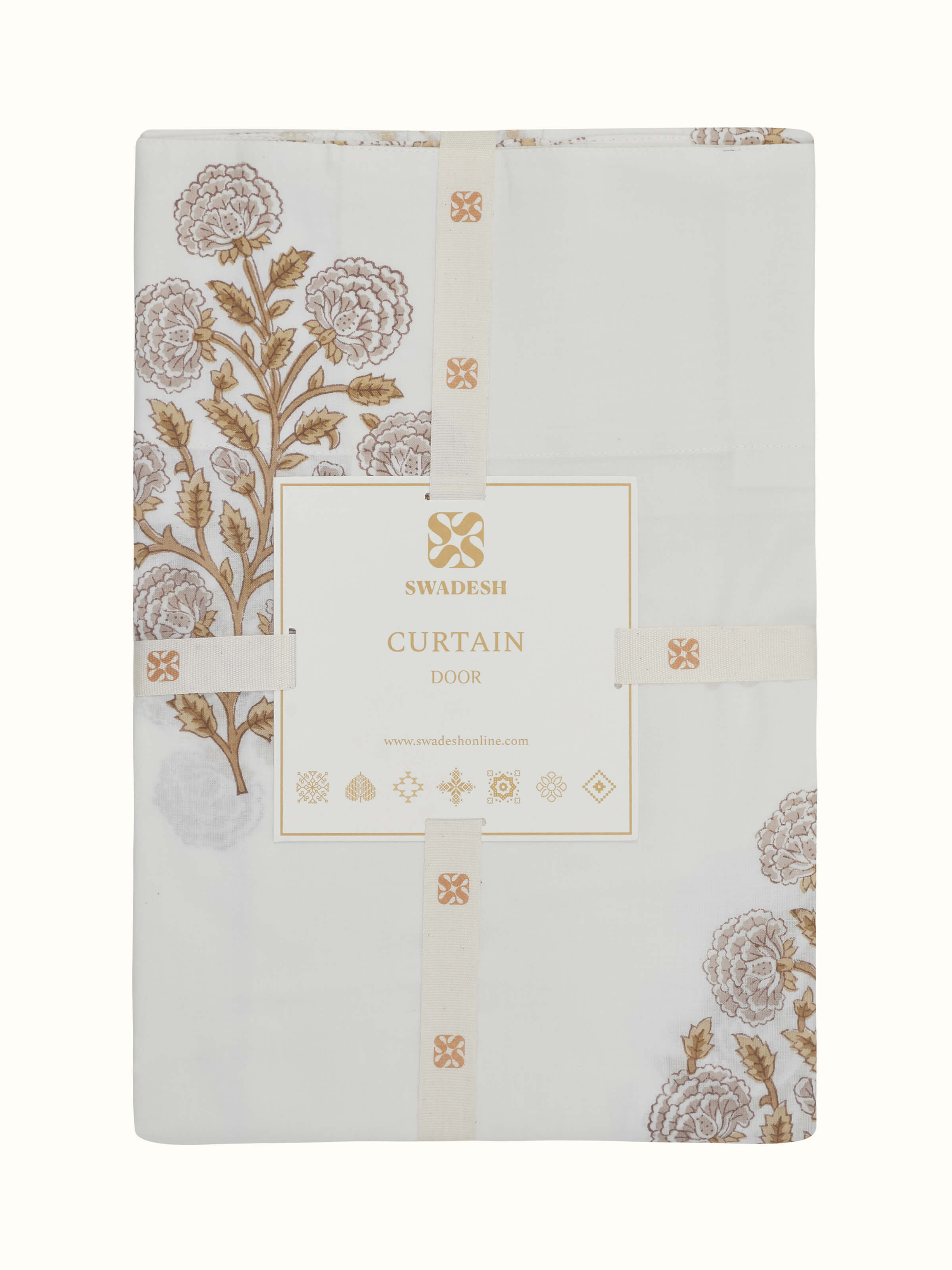 Detailed shot of Sanjhi Brown Floral Cotton Sanganeri Block Printed Sheer Curtain (7 ft) capturing the elegant floral pattern and sheer quality.