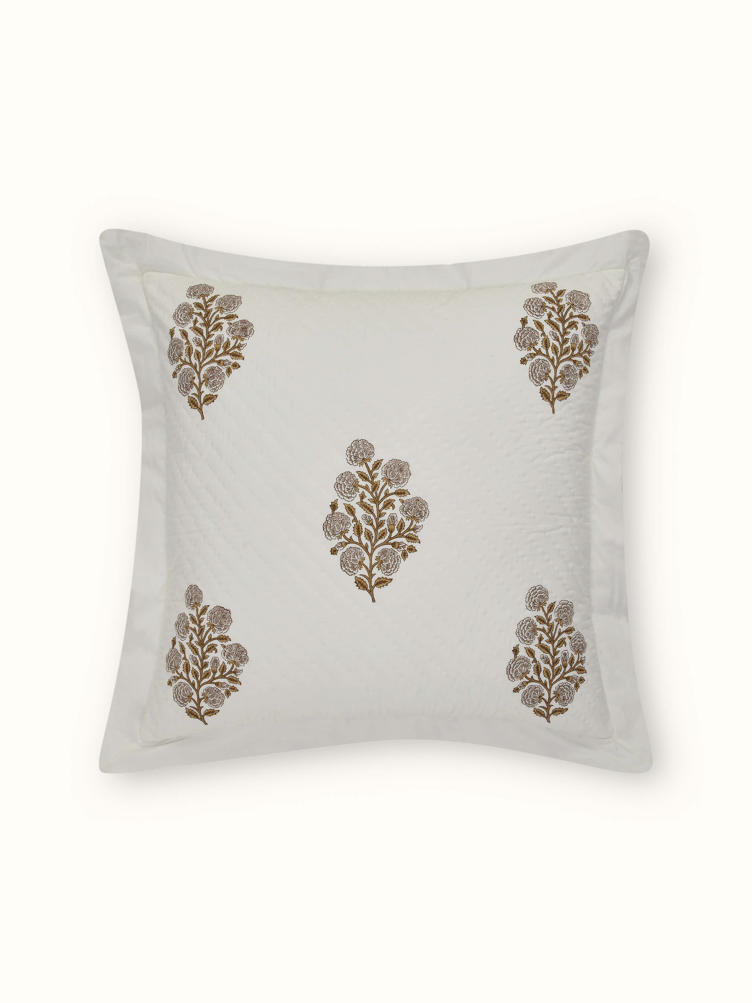 Detailed view of Saha Brown Buta Stripe Cotton Sanganeri Block Printed Cushion Covers (2 pcs) highlighting the block print design.