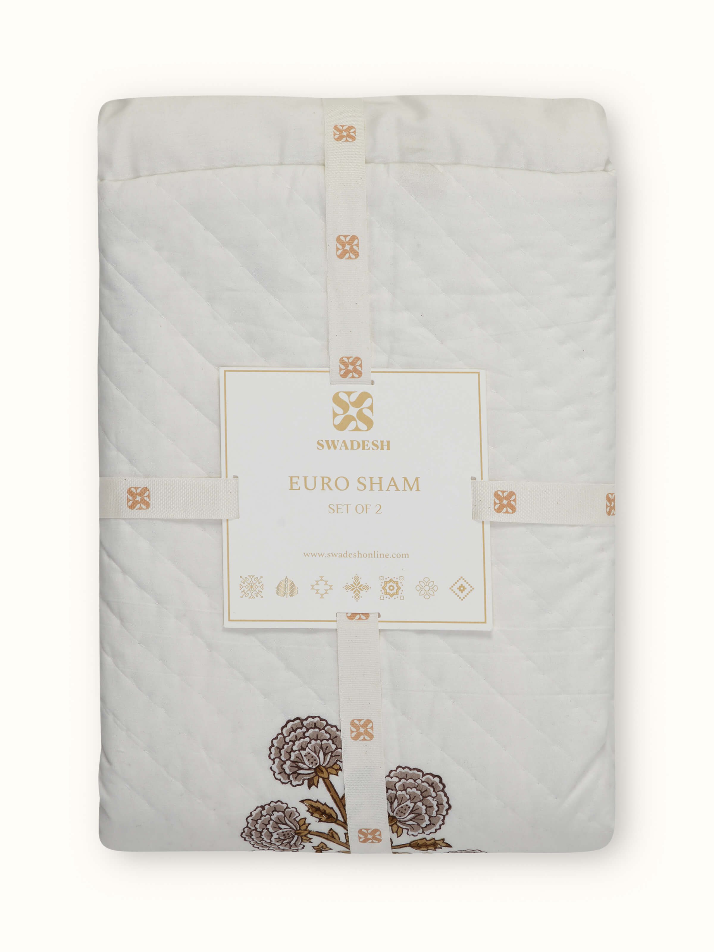 Close-up of Saha Brown Buta Stripe Cotton Sanganeri Block Printed Cushion Covers (2 pcs) focusing on the fabric texture.