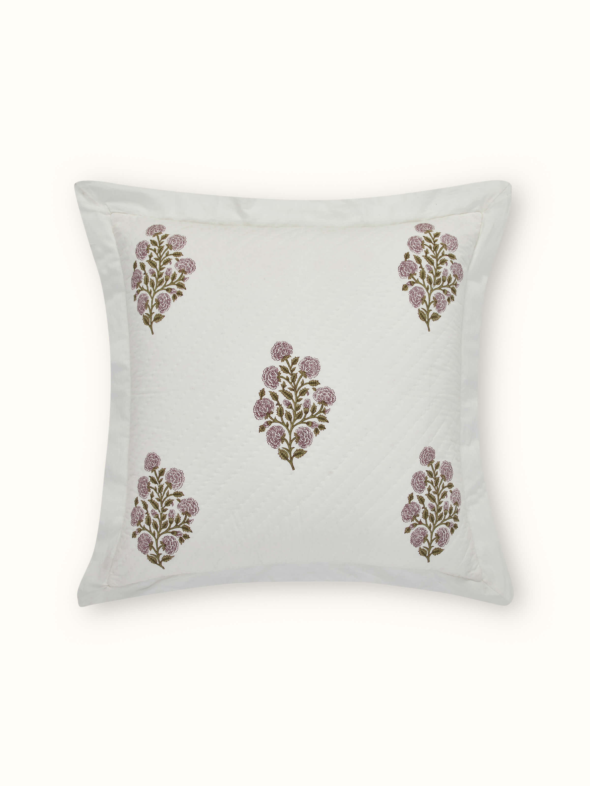 Detailed view of Saha Lavender Buta Stripe Cotton Sanganeri Block Printed Cushion Covers (2 pcs), highlighting the fabric texture and print.