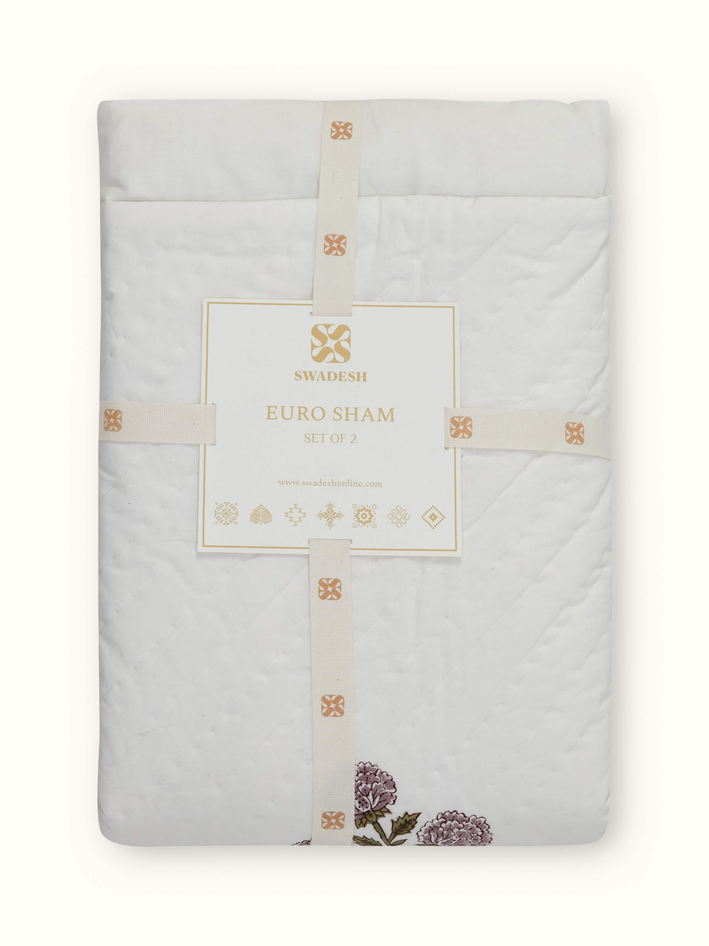 Close-up view of Saha Lavender Buta Stripe Cotton Sanganeri Block Printed Cushion Covers (2 pcs), showing the block print details and color.