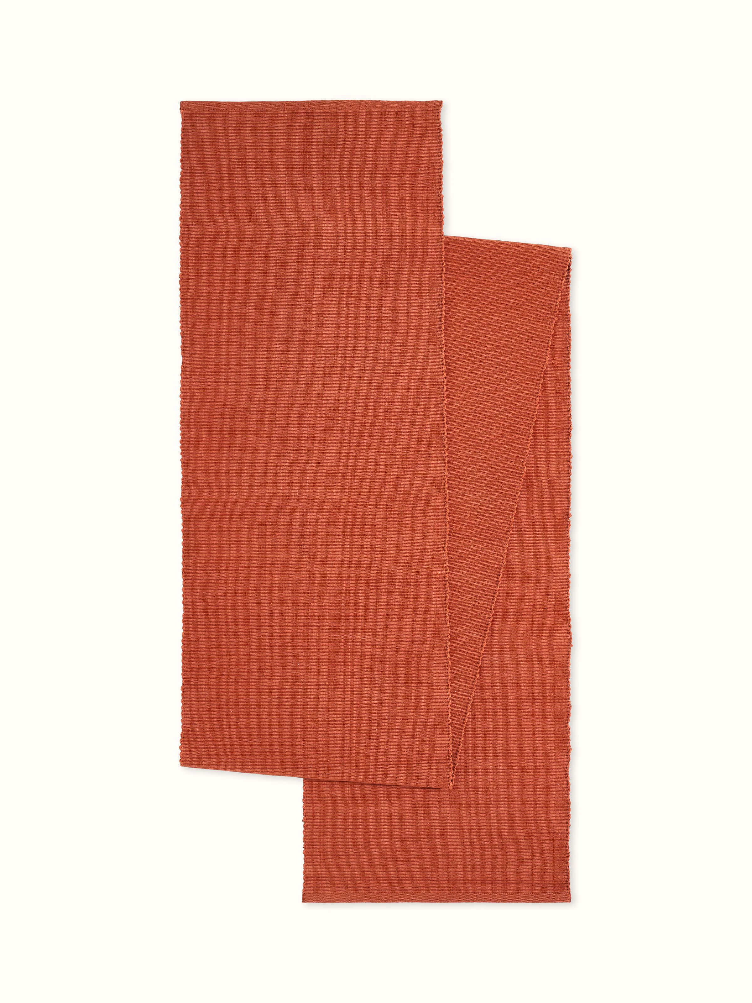 Full front view of Vastav Rust Solid Cotton Table Runner, designed for 6-seater dining tables.