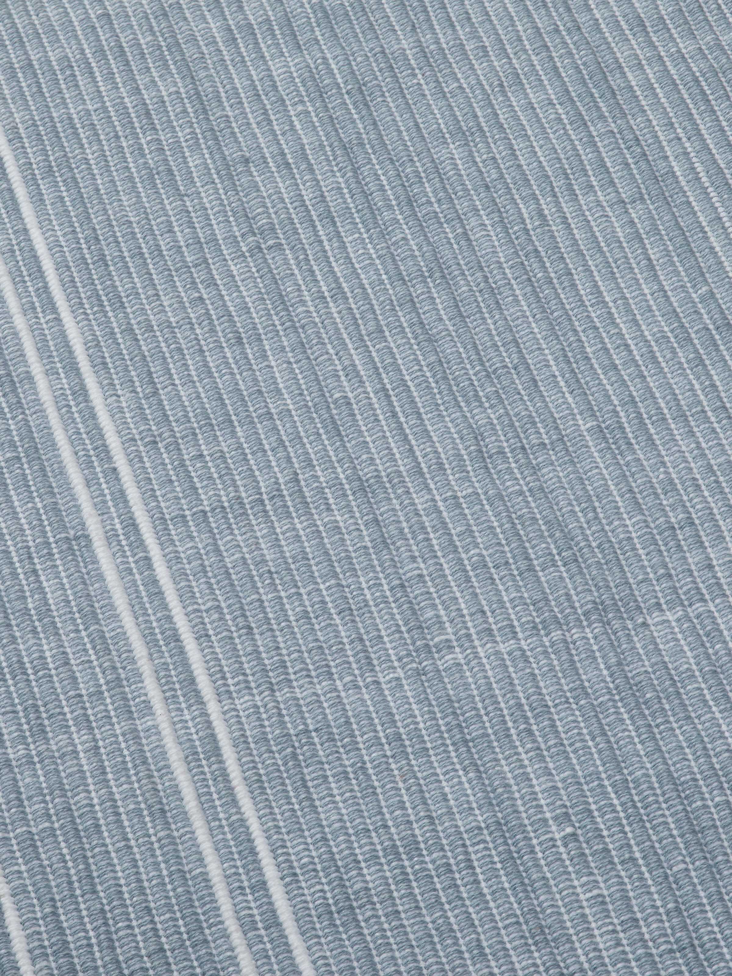 Detailed view of Vastav Light Blue Stripe Cotton Table Runner, focusing on the neat handloom weave and pastel color palette.