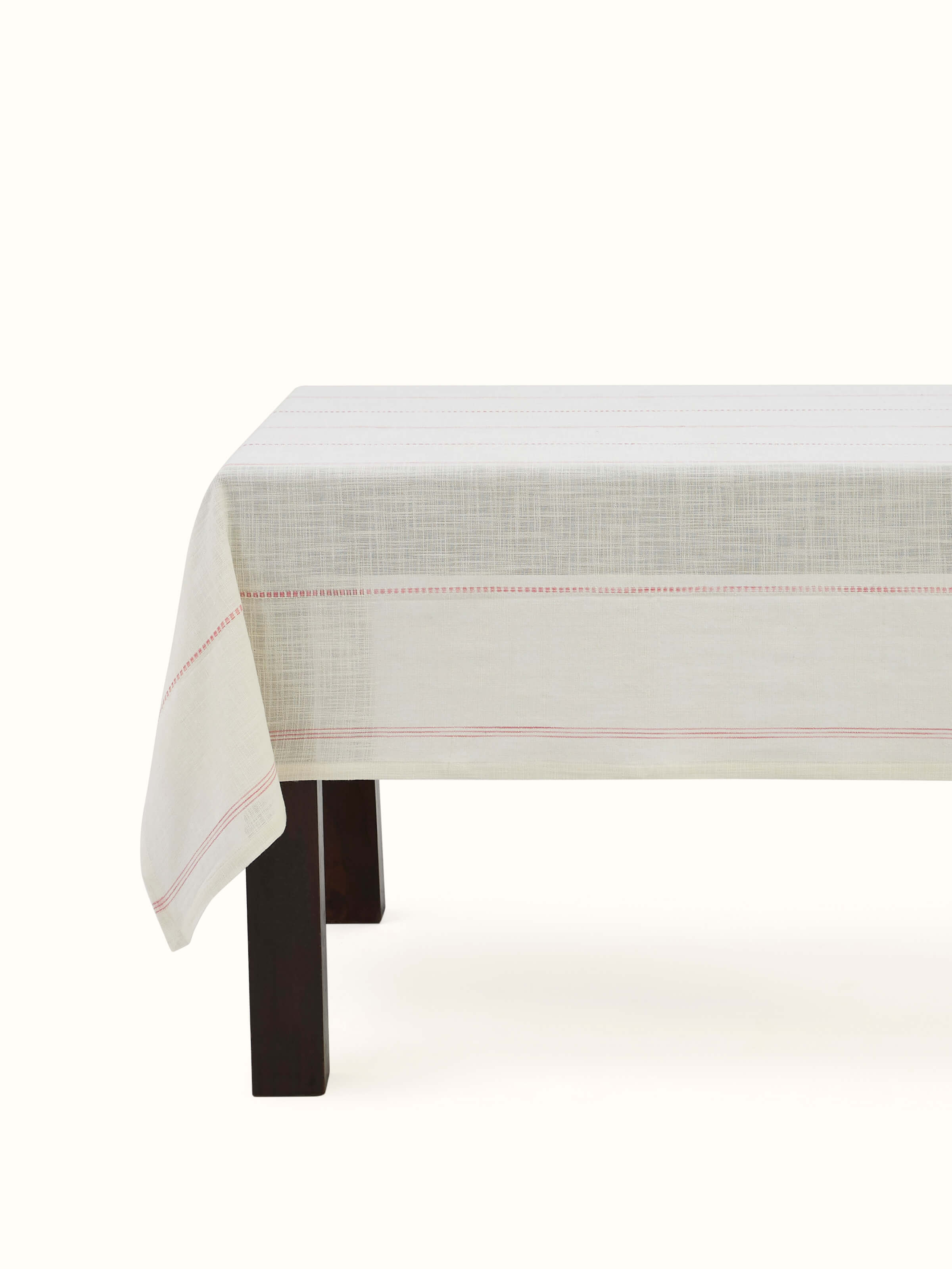 Arth pink stripe cotton table cover (4 seater) - Full view highlighting the pink stripe pattern and 4-seater size