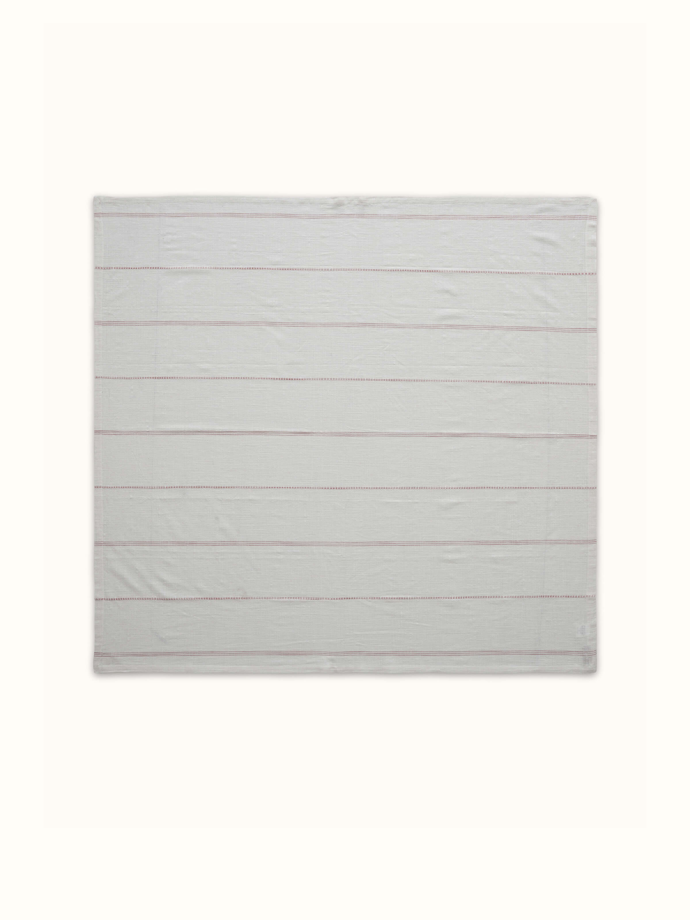 Overhead view of Arth pink stripe cotton table cover (4 seater) illustrating the overall pattern and color accuracy