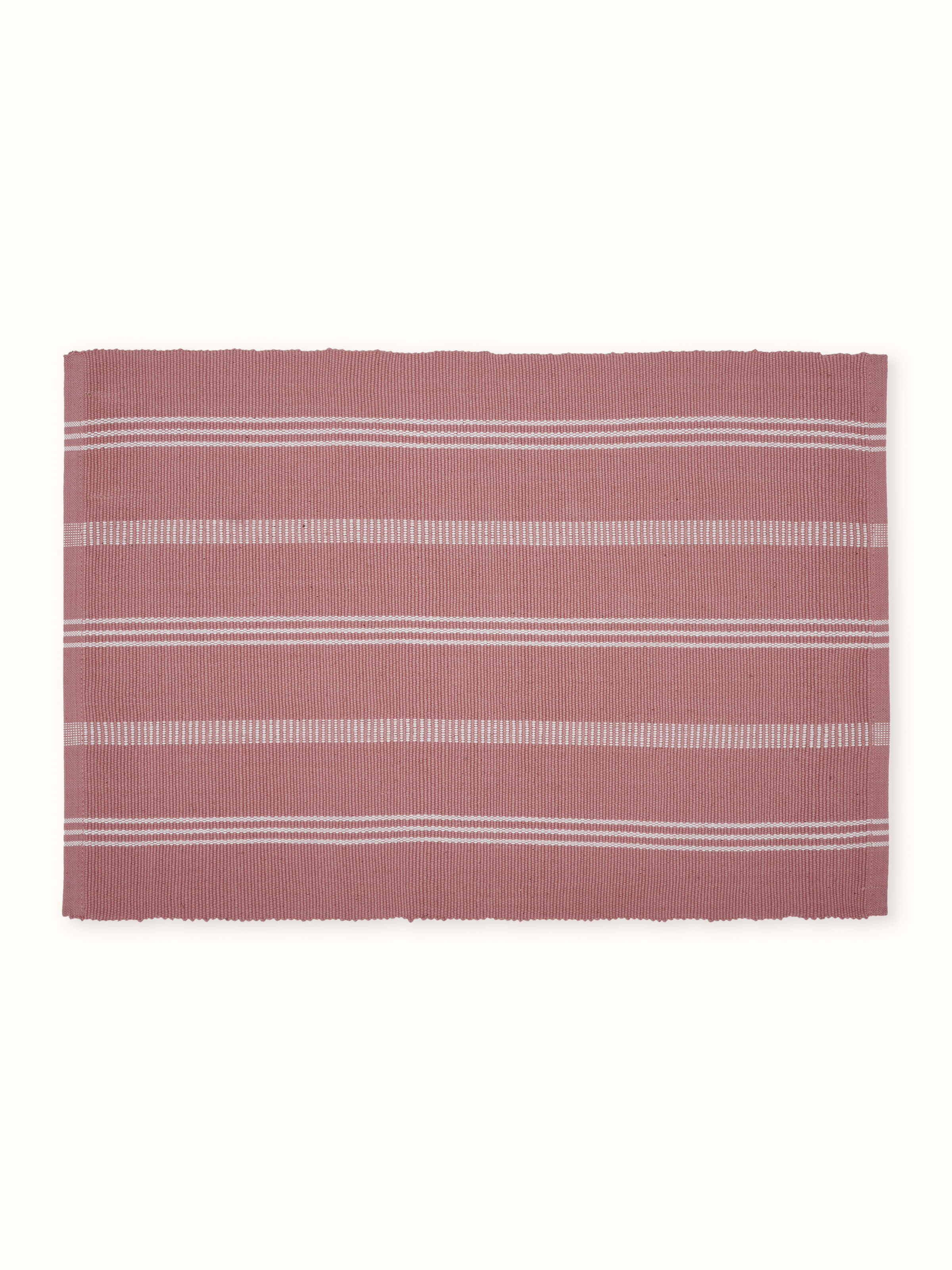 Front view of Vastav pink stripe cotton handloom table mats set of 6 neatly arranged